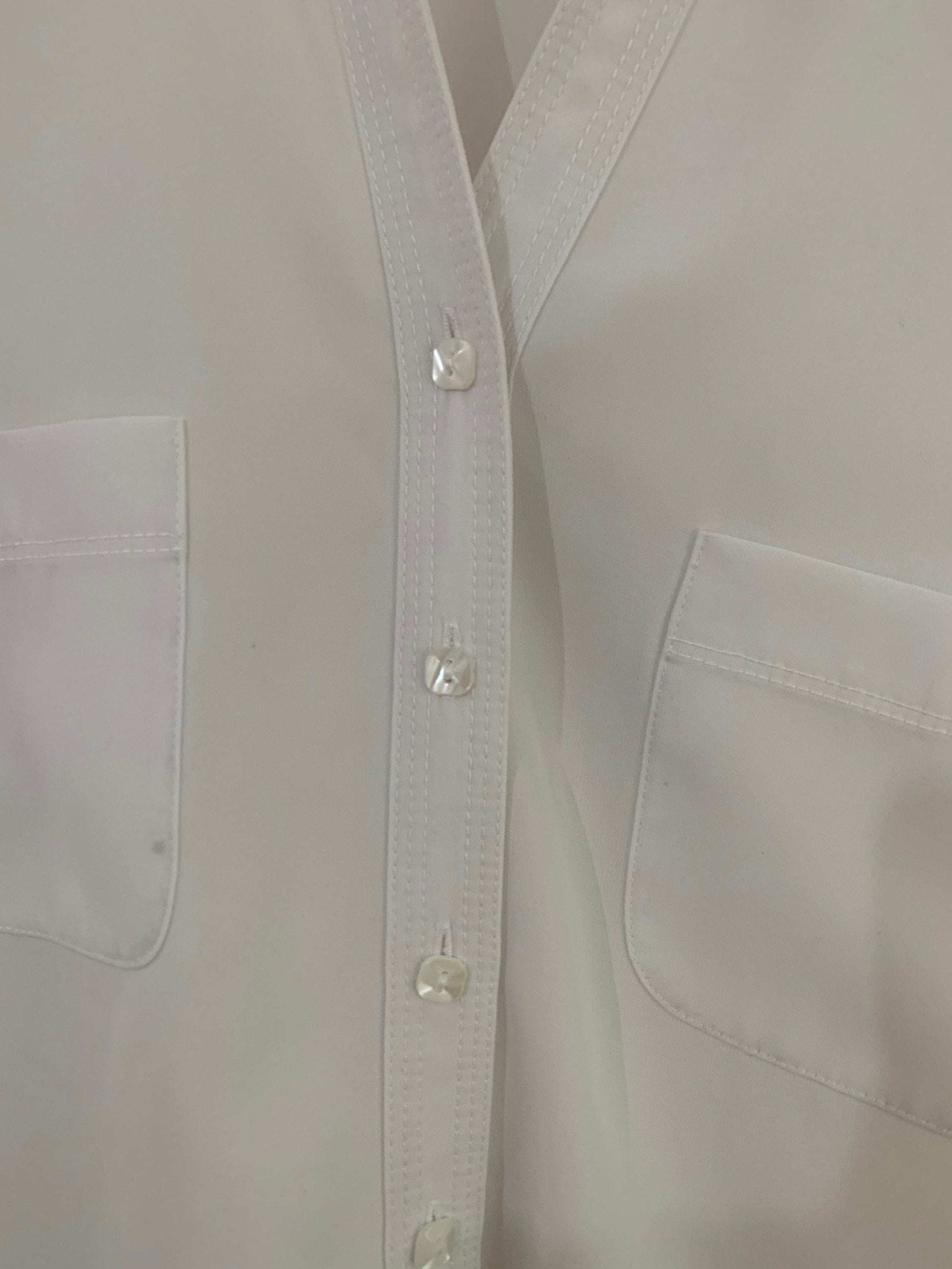 White Vintage Blouse Semi Sheer Button Through Boxy Shirt Sleeves - Size 14