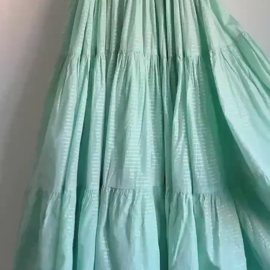 Vintage Robert Dorland for Bourne & Hollingsworth Evening Dress – Peppermint Green, Silver Stripes, Full Tiered Skirt