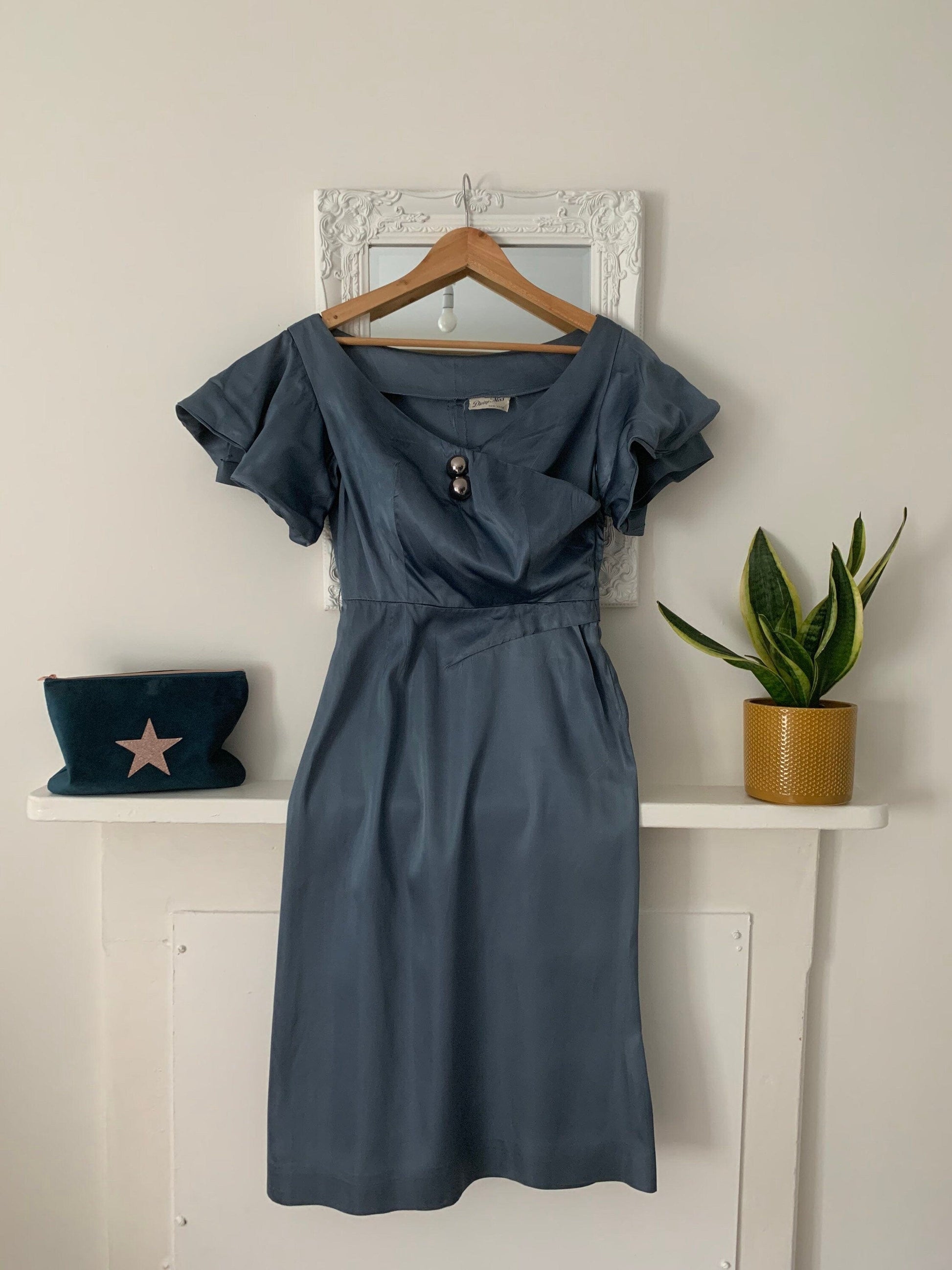 Vintage 1940s Satin Dress Petrol Blue  Dress - Divine Miss - New York