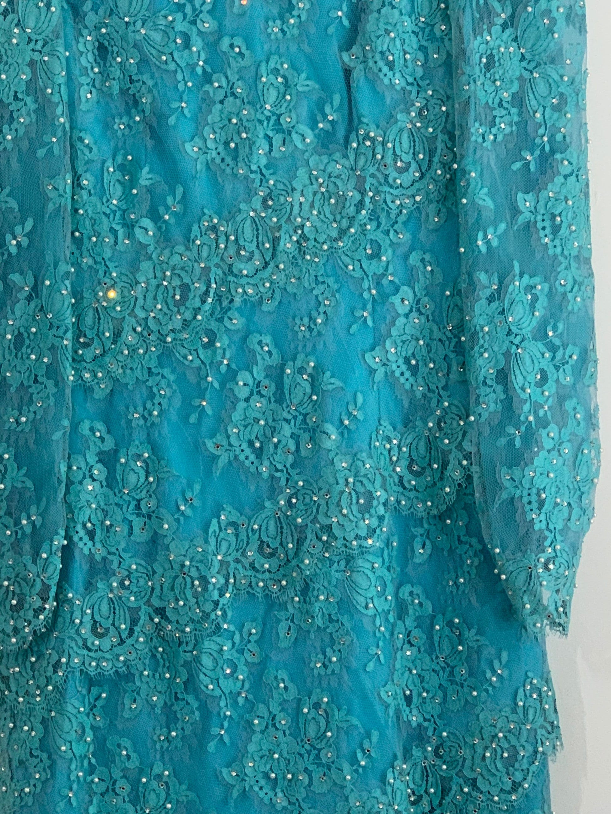 1980s vintage Beaded Turquoise Asymmetric ‘Dallas’ Dress - UK 12