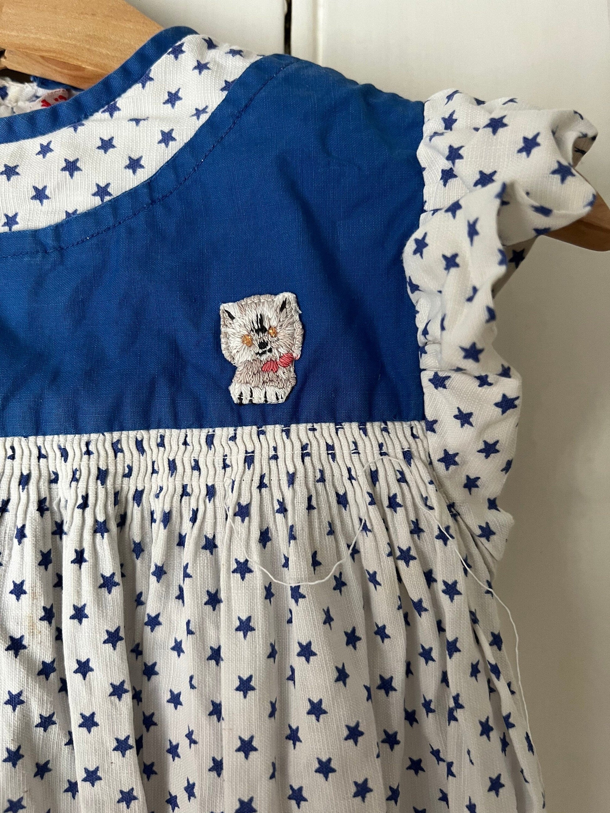 Vintage Girls Dress - Blue Star Patter Dress Baby Dress 2-3 years