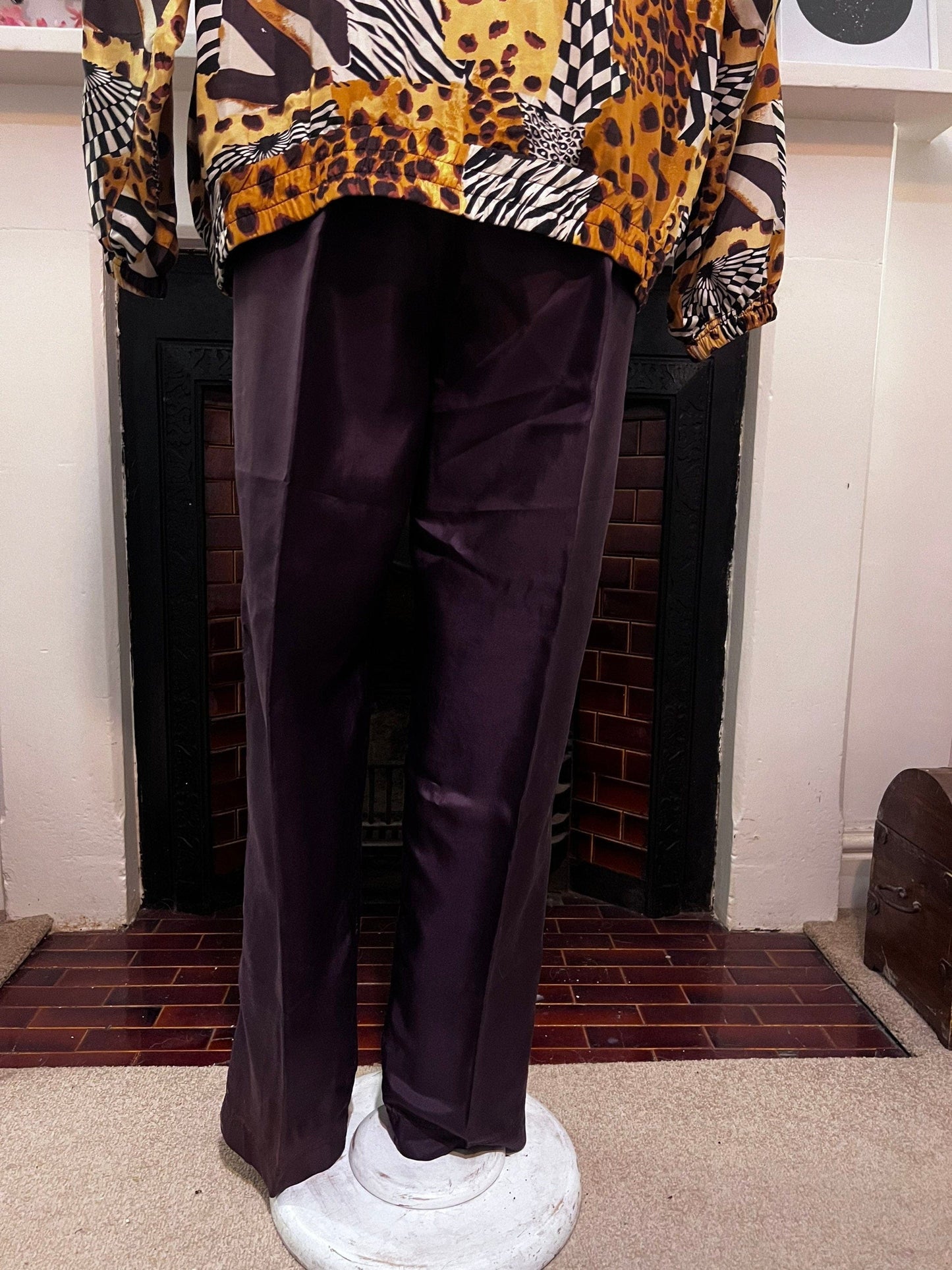 Vintage Silk Shell Suit Animal Print Silk Fringed Suit 100% Silk - Brown Silk Drawstring Trousers and Fringed Tracksuit DIV Rousso Apparel