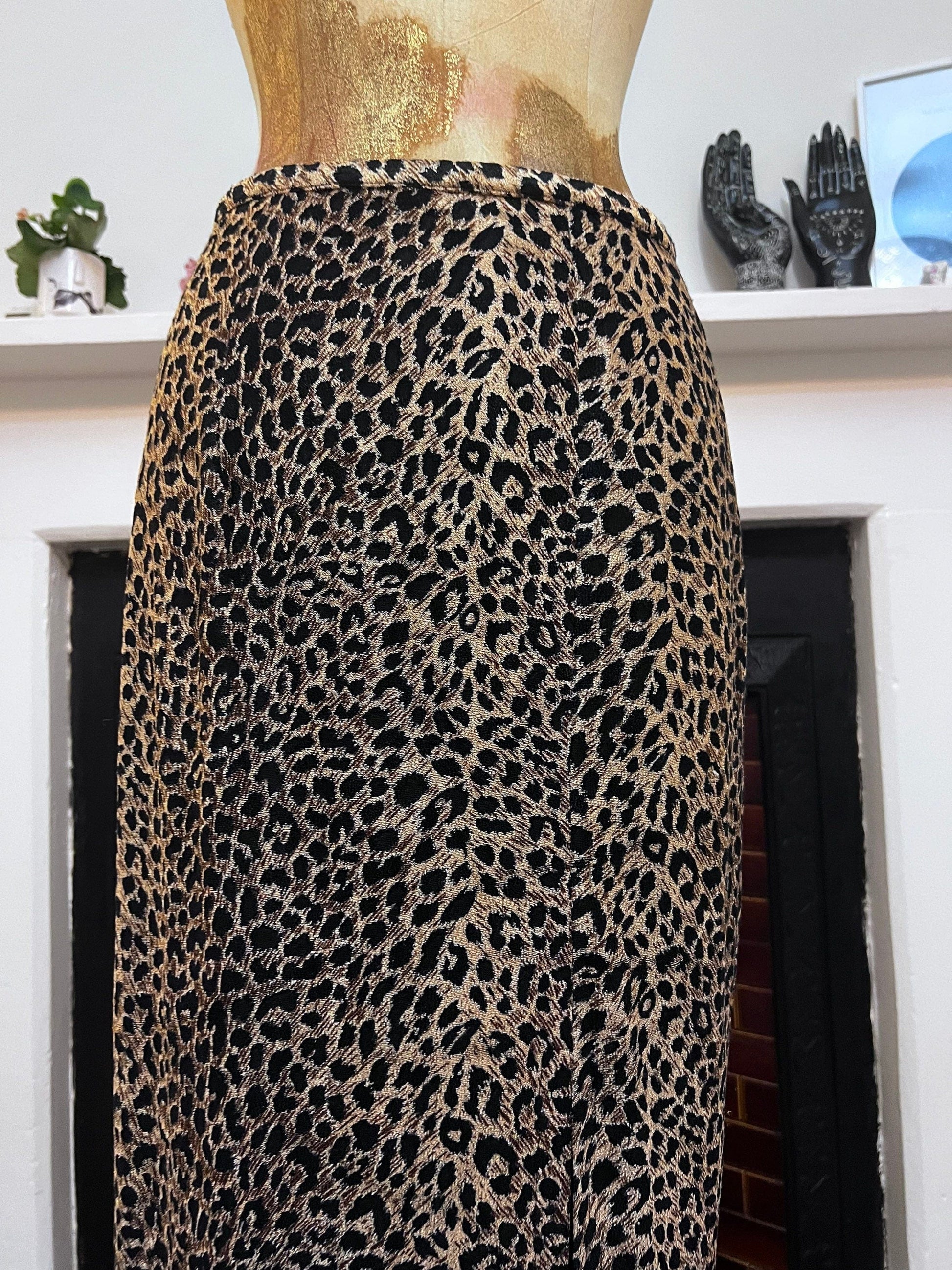 Vintage Leopard Print Split stretch Maxi Skirt - Leopard Maxi Split Skirt UK8-10