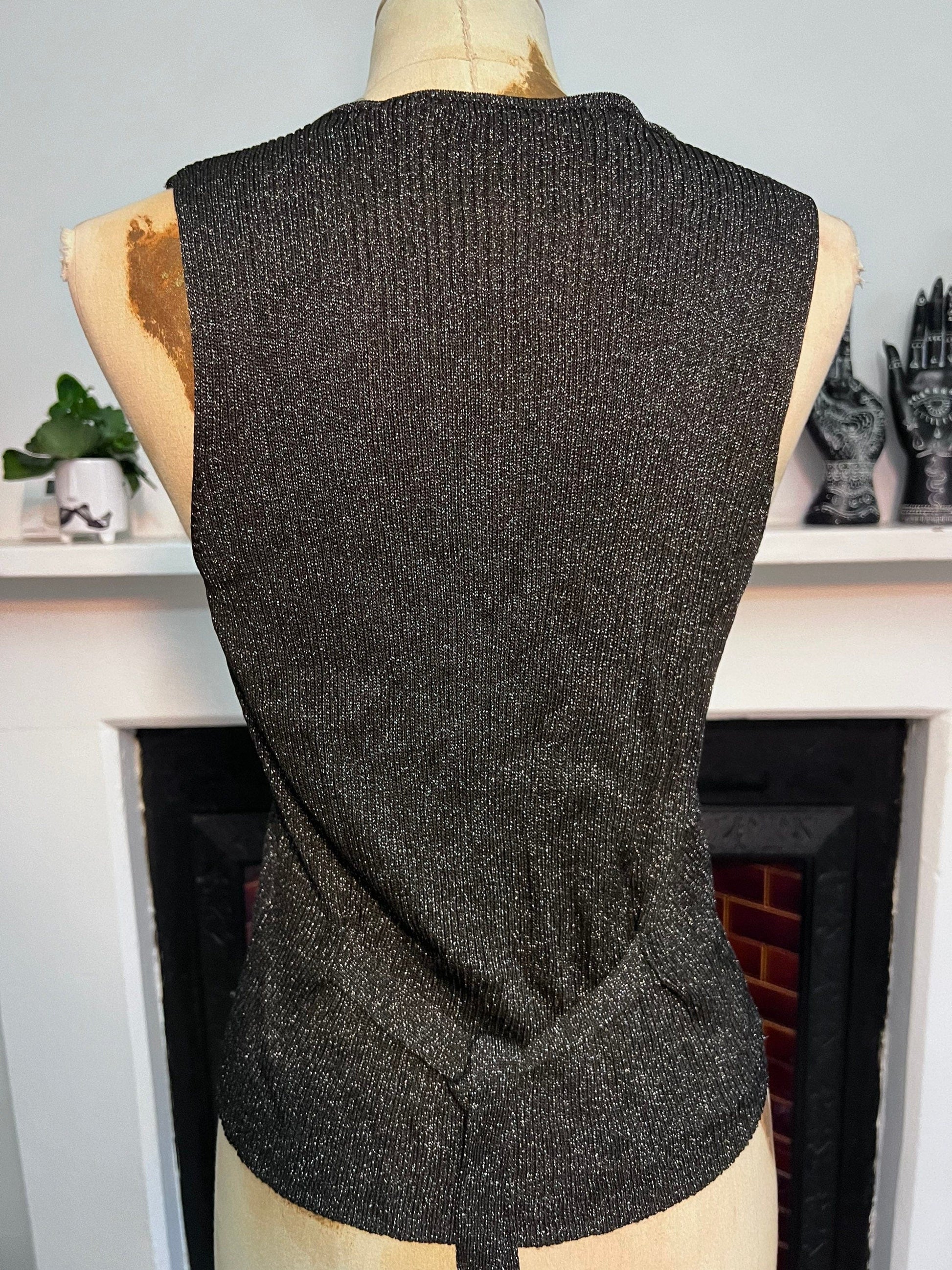 Vintage Lurex Black Silver Ladies Waistcoat Vest UK Size 12 - Vintage Gap