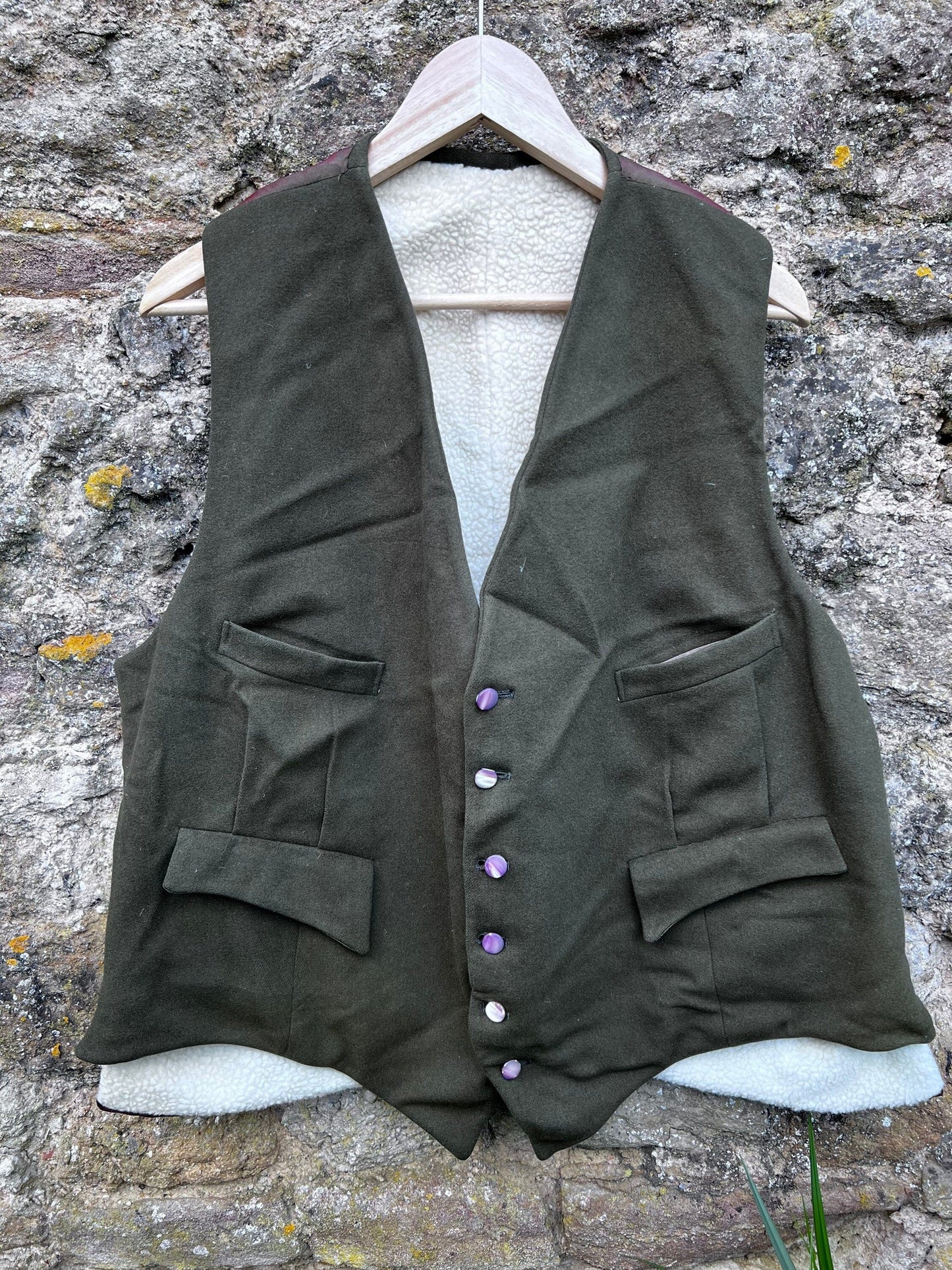 Mens 1950s 60s Vintage Waistcoat Vest Does Skin Forest Green Green Red Back, 6 Button 4 Pocket Fleece, Men’s Vintage Vest, Vintage Tweed,