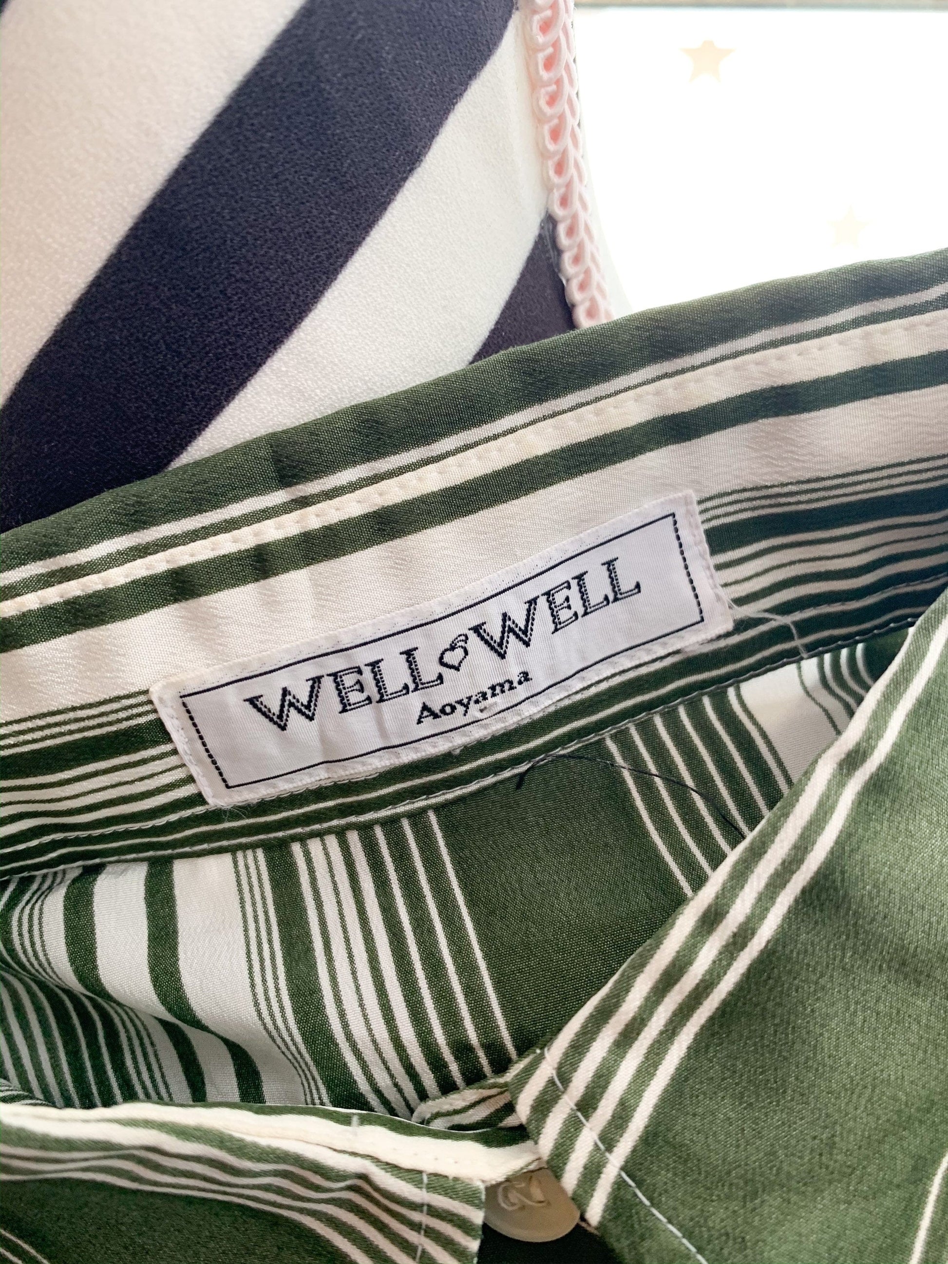 1970’s Japanese Vintage green white stripe pattern blouse western shirt dagger collars
