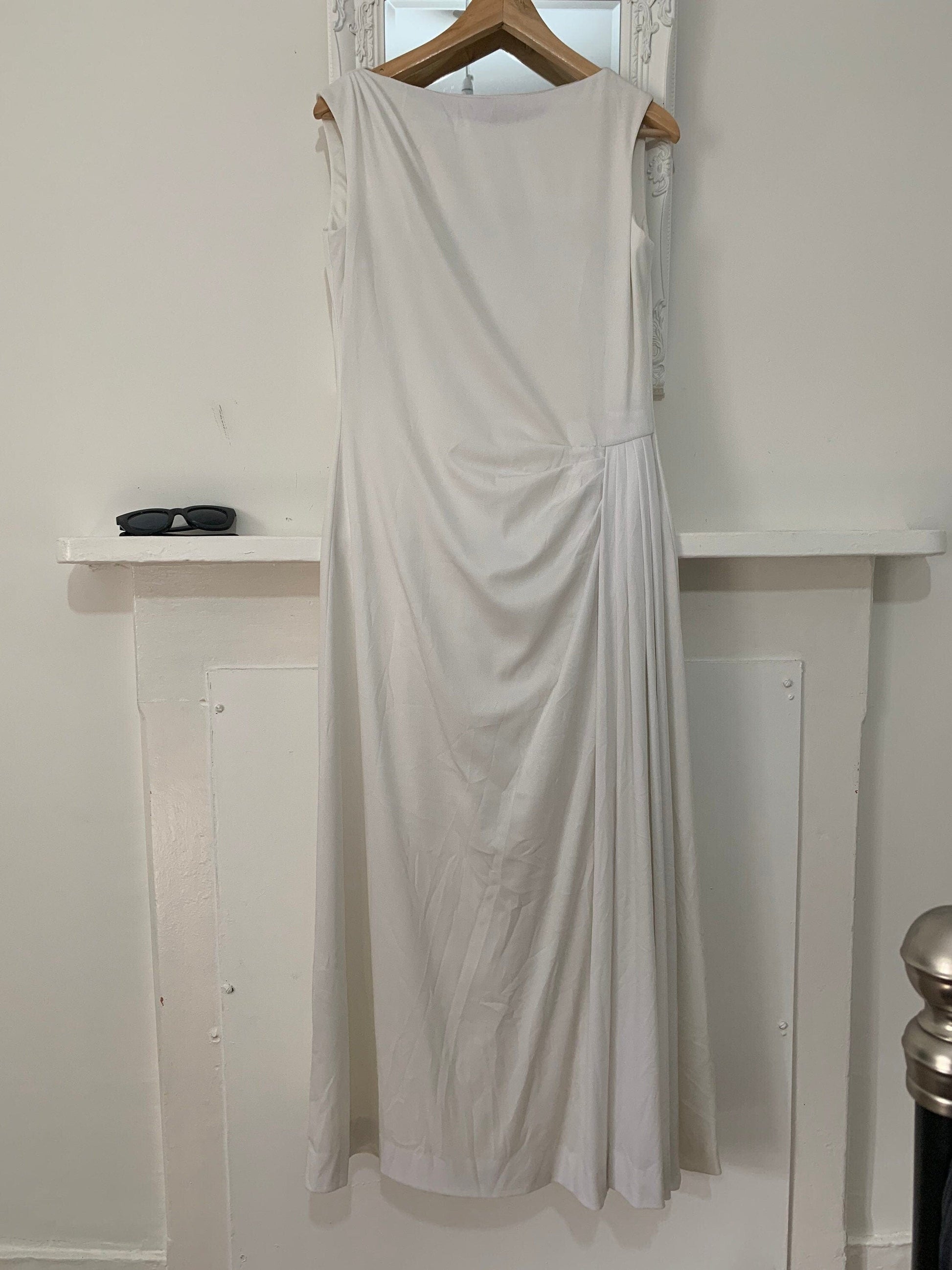 1970s vintage White Grecian Style Maxi Dress lovely pleated detail and faux flap front - Sam Sherkin