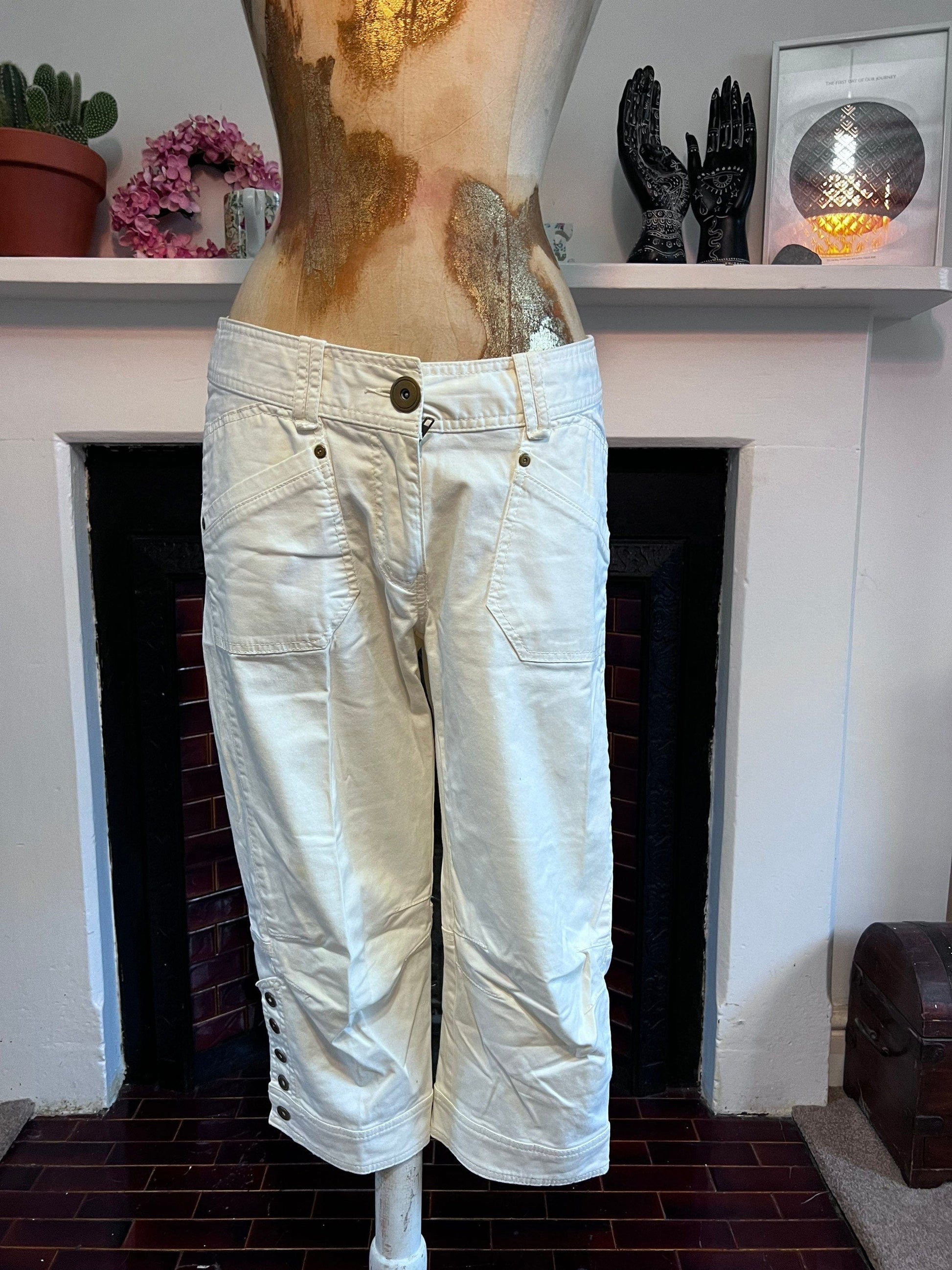 1990s Vintage cropped cargo chino mid rise trouser , UK 12 waist 32” Leg 19”