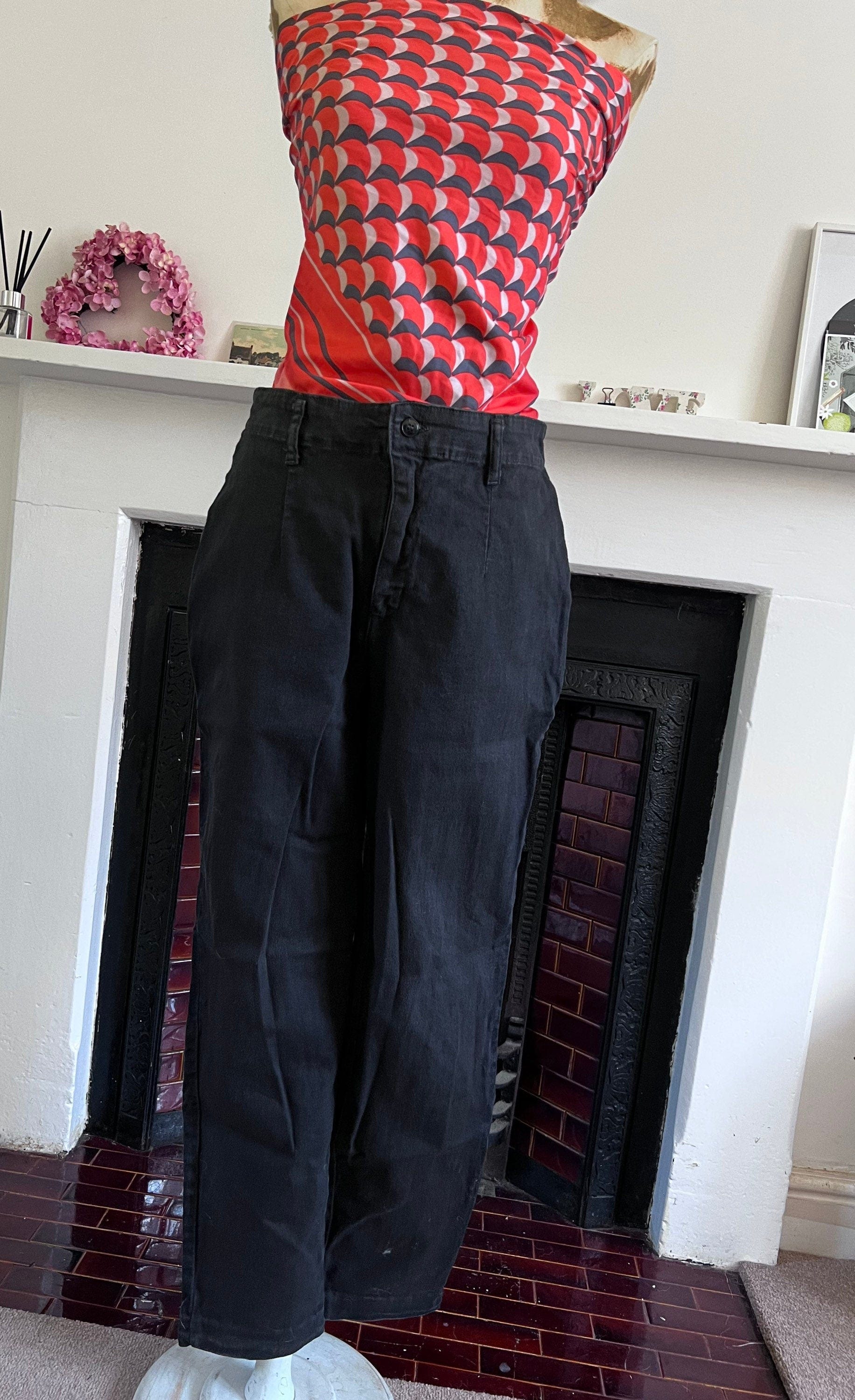 1990s Vintage mid rise black baggy wide leg zip fly jeans, UK12 waist 30”