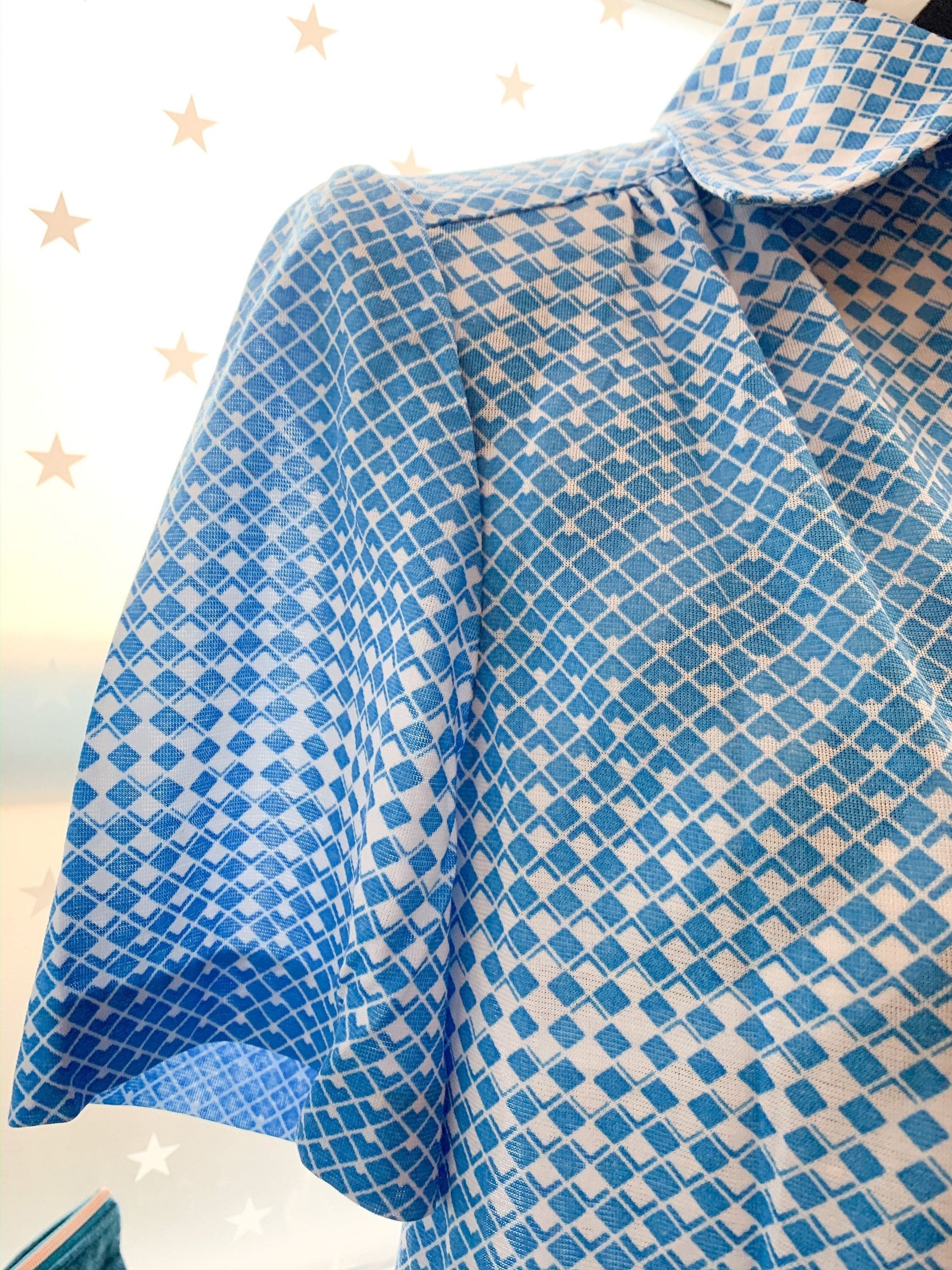 70s Blouse Shirt Vintage 70s Japanese short sleeve blue stripe short sleeve pattern blouse western shirt dagger collars