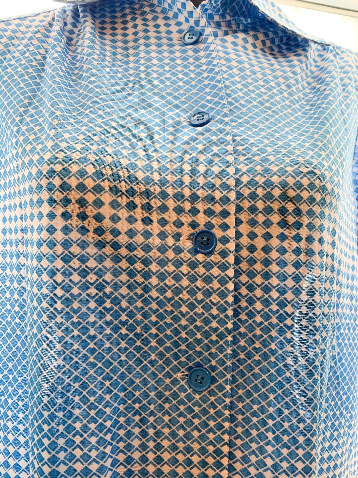 70s Blouse Shirt Vintage 70s Japanese short sleeve blue stripe short sleeve pattern blouse western shirt dagger collars