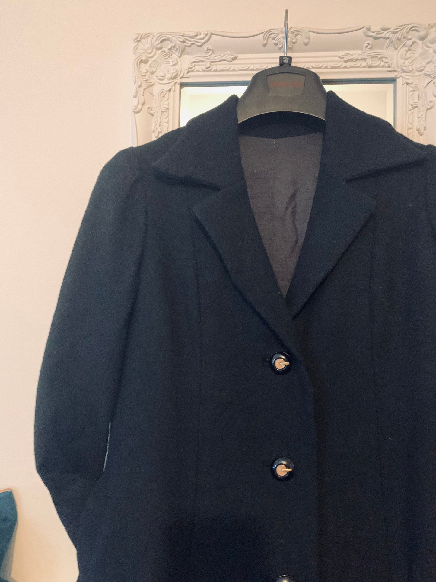 70s vintage black button through Coat - midi length Black coat