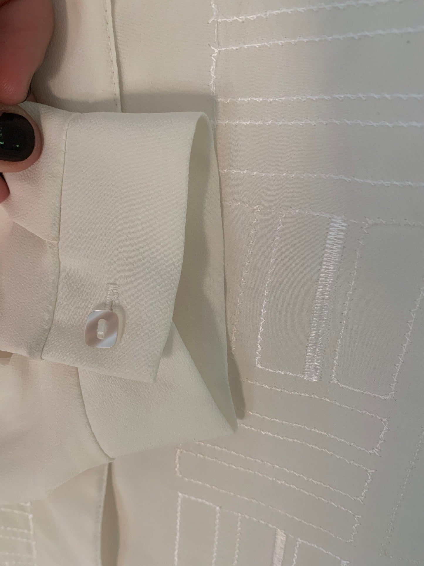 Cream Vintage Blouse Semi Sheer Button Through Boxy long Sleeves - Size 14
