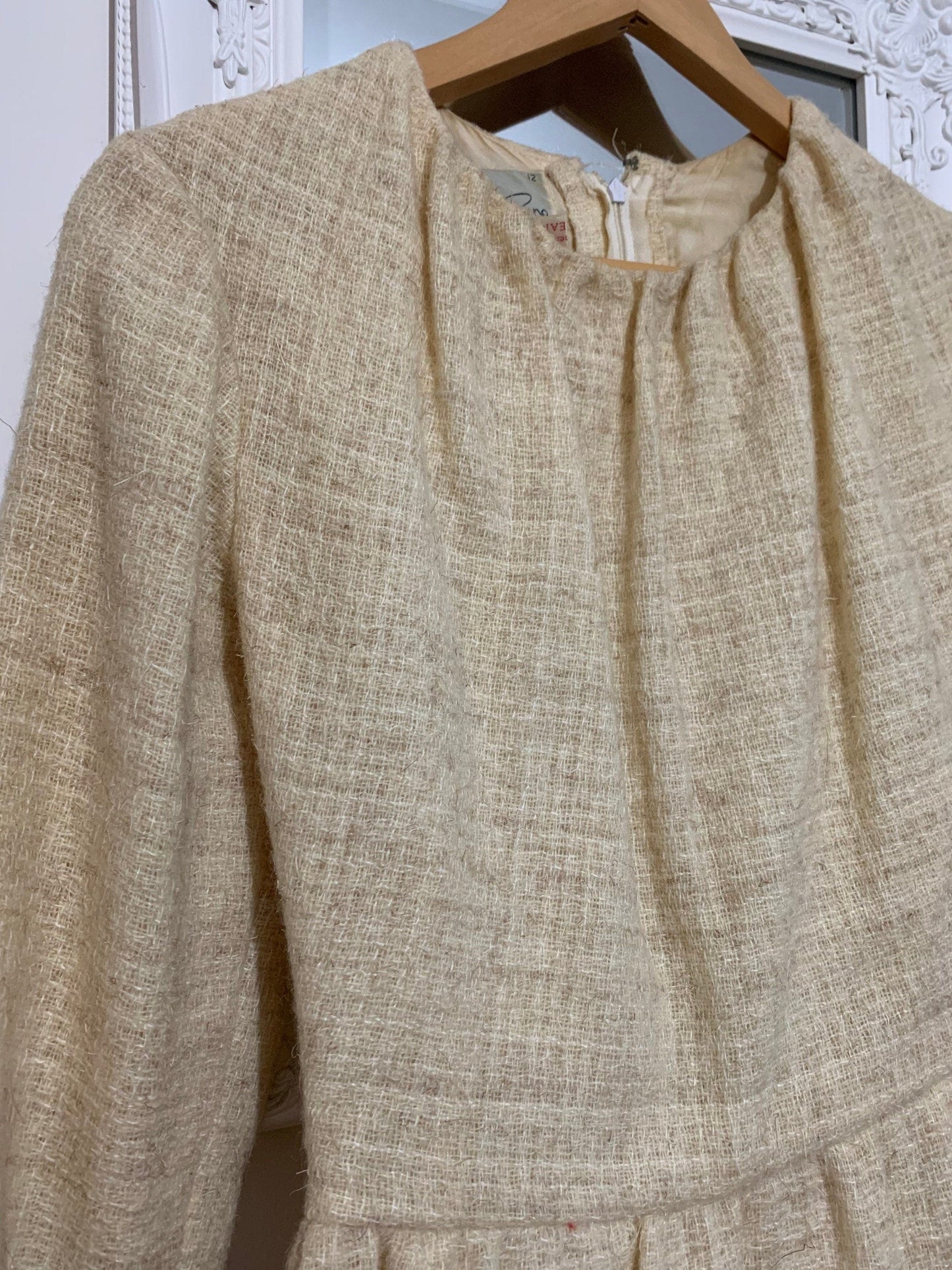 Cream Woven Wool Maxi Long Sleeves Full Zip Back Brenda Ring 70s Maxi Dress