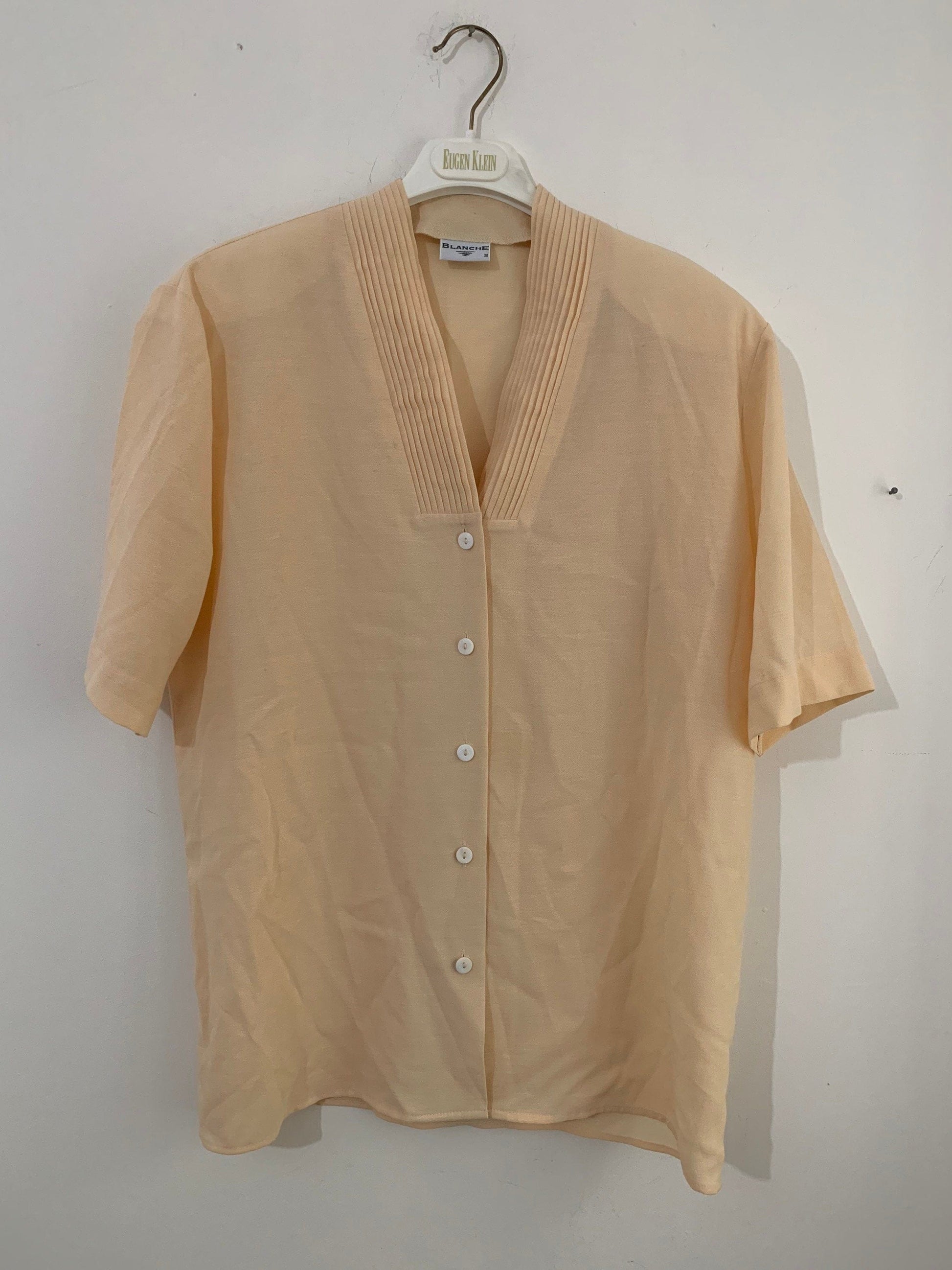 Peach Vintage Blouse Semi Sheer Button Through Boxy short Sleeves - Size 14