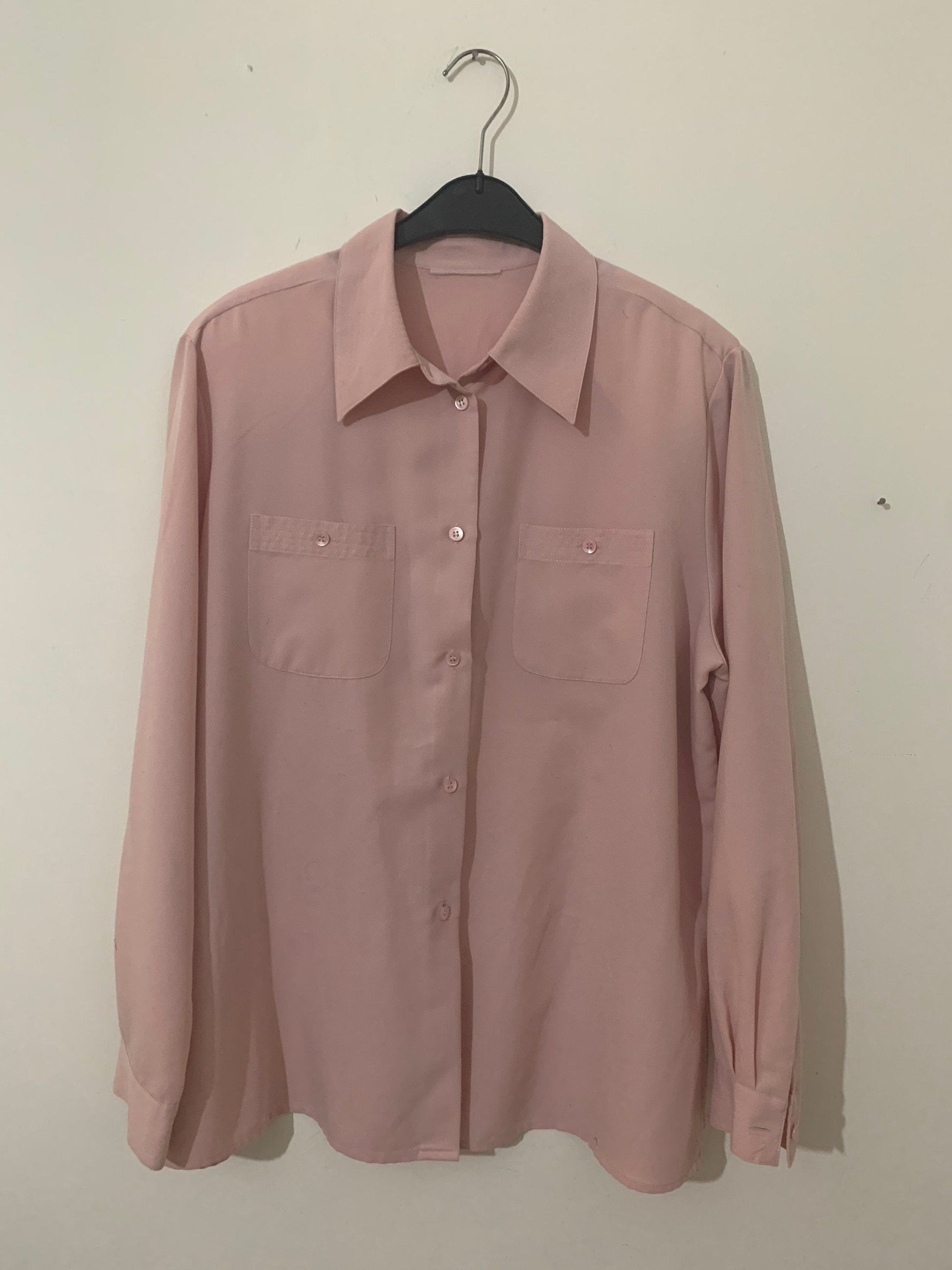 Pink Vintage Blouse Semi Sheer Button Through Boxy long Sleeves - Size 14