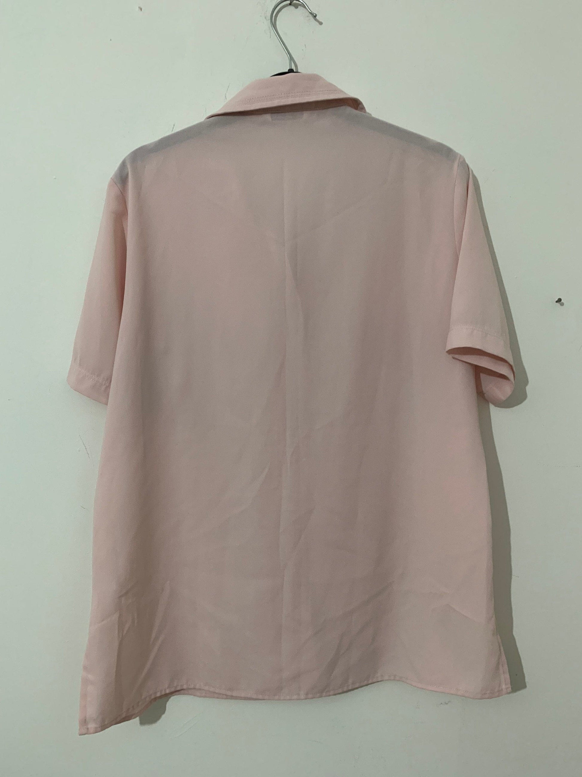 Pink Vintage Blouse Semi Sheer Button Through Boxy short Sleeves - Size 14 - Berketex