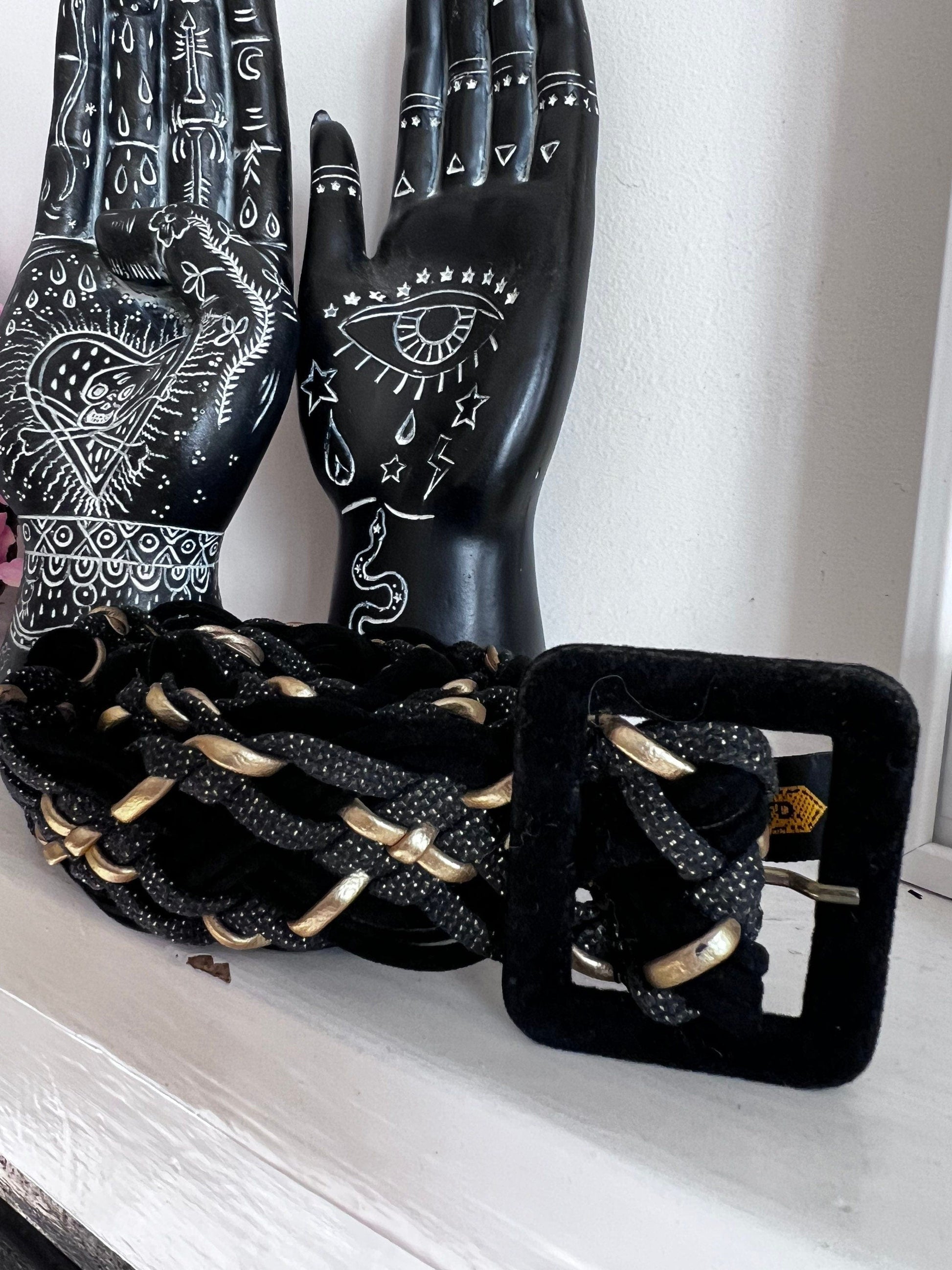 Vintage 90s Black Braided Woven wide Belt - dual Coloured Woven 1990s black and Gold 94cm 37”