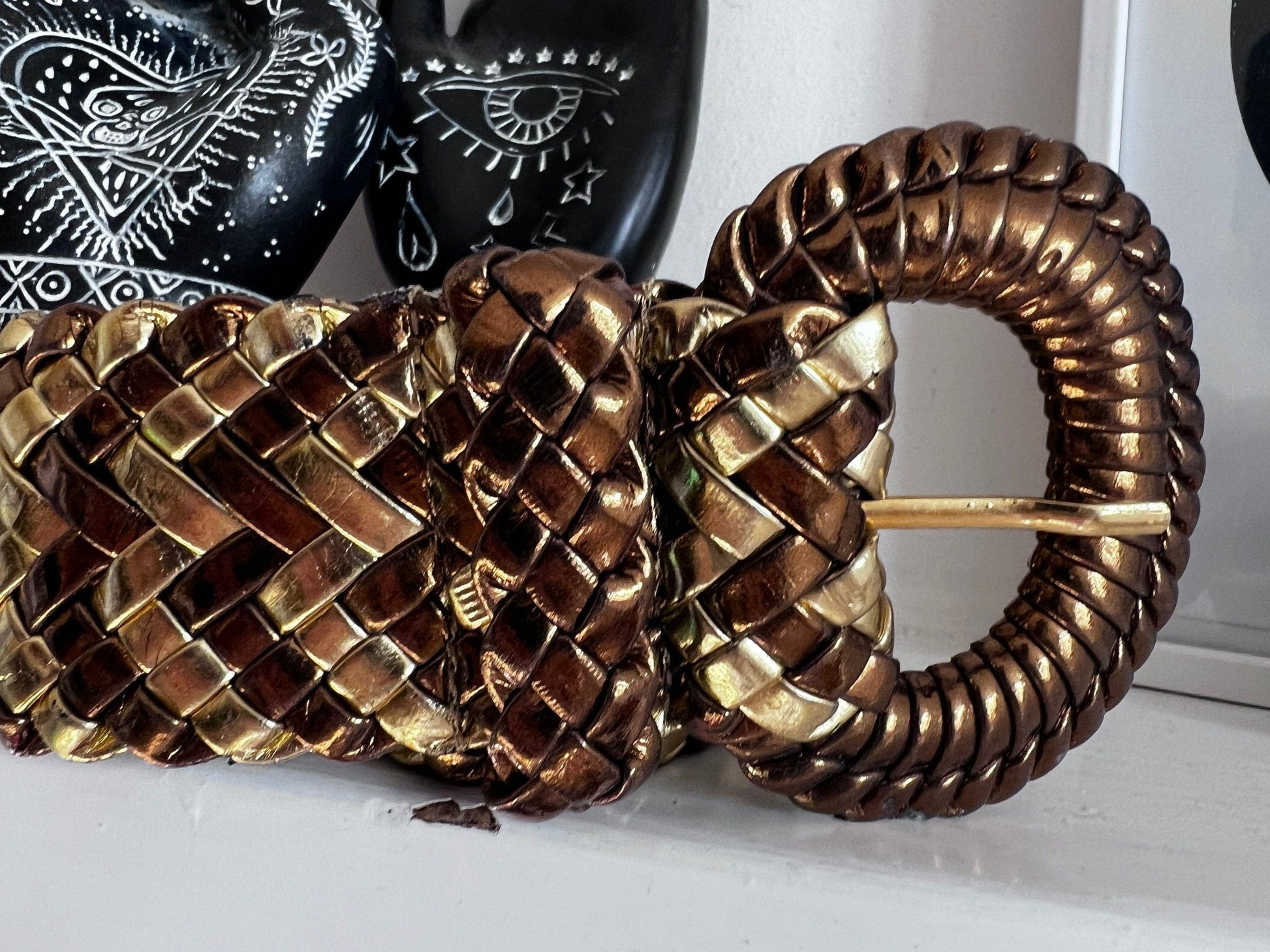 Vintage 90s Gold Bronze Braided Woven wide Belt - dual Coloured Woven 1990s Gold Bronze 92cm 36”