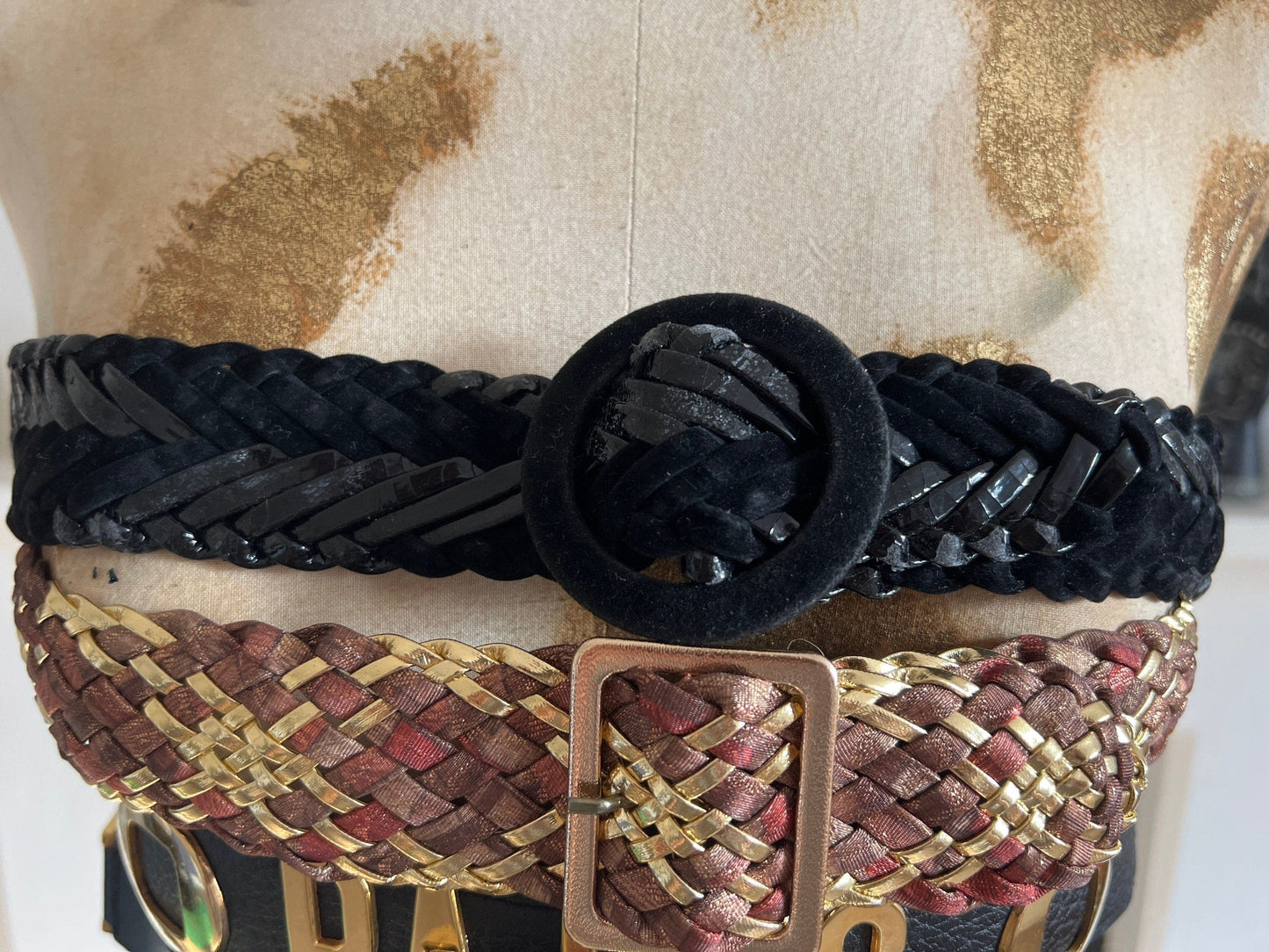 Vintage 90s Gold Bronze Braided Woven wide Belt - dual Coloured Woven 1990s Gold Bronze 94cm 37”