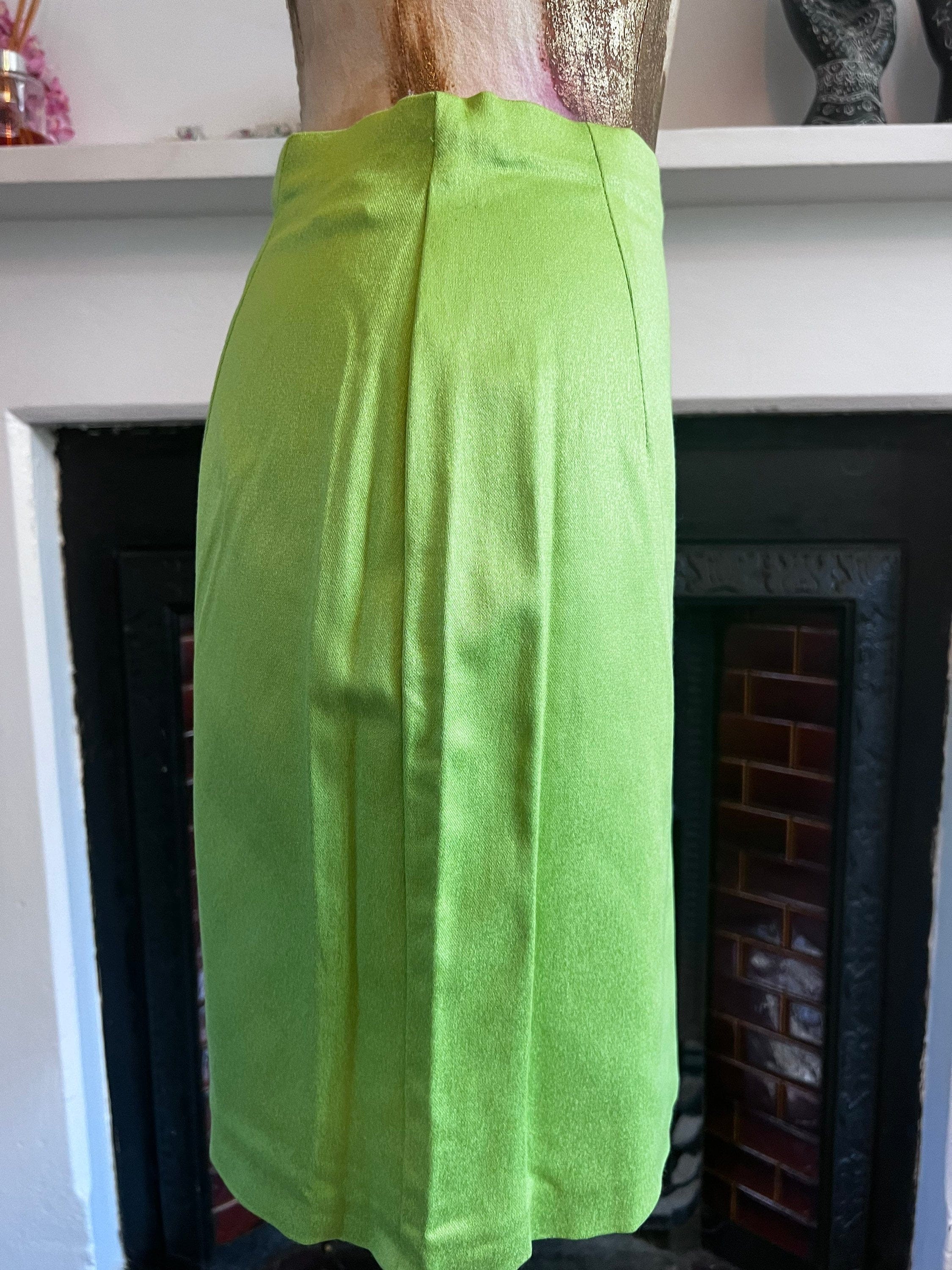 Vintage 90s M S Lime Green skirt stretch Lyrca pencil skirt UK12