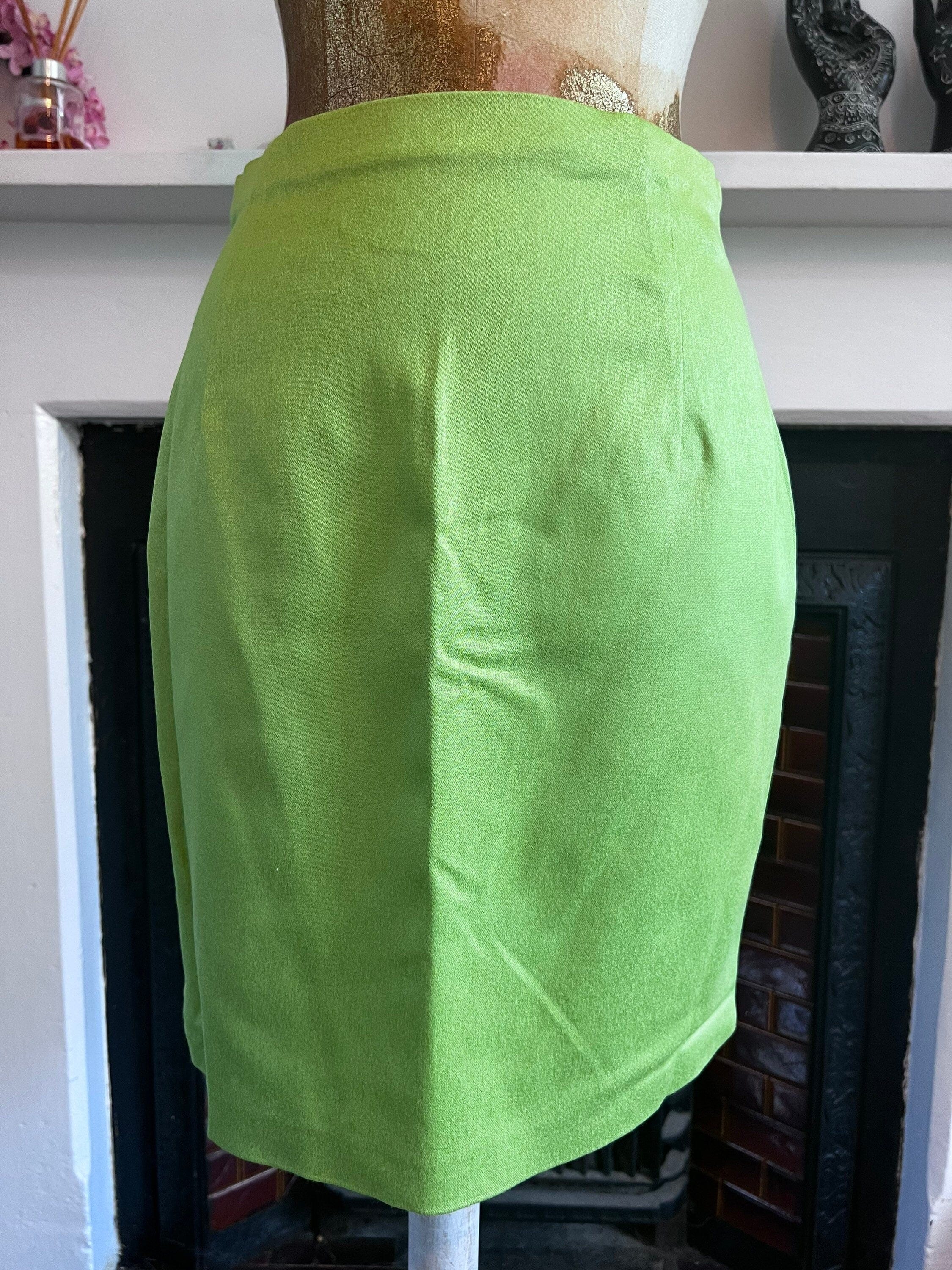 Vintage 90s M S Lime Green skirt stretch Lyrca pencil skirt UK12