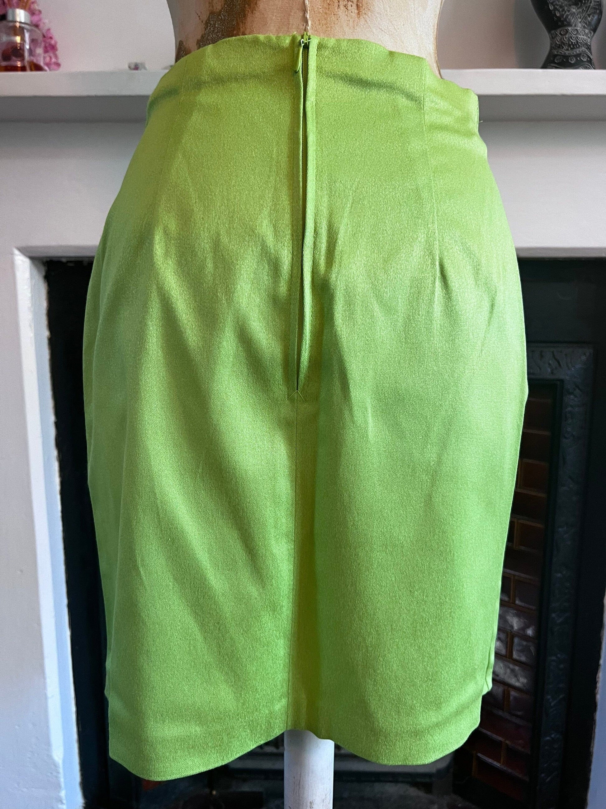 Vintage 90s M&S Lime Green skirt - stretch Lyrca pencil skirt UK12