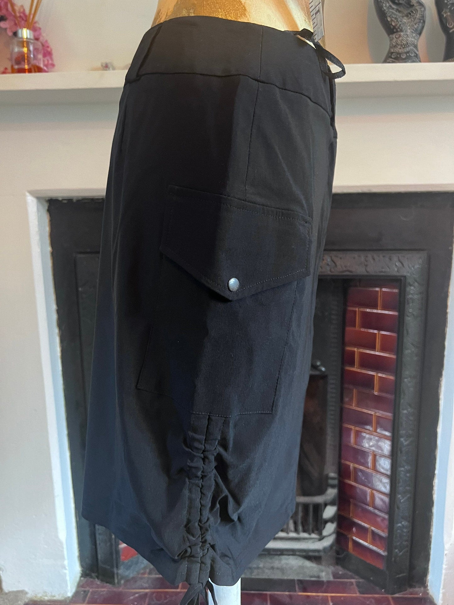 Vintage Black Cargo Skirt - Side Pocket Skirt - Drawstring Skirt 90s Black Stretch Skirt