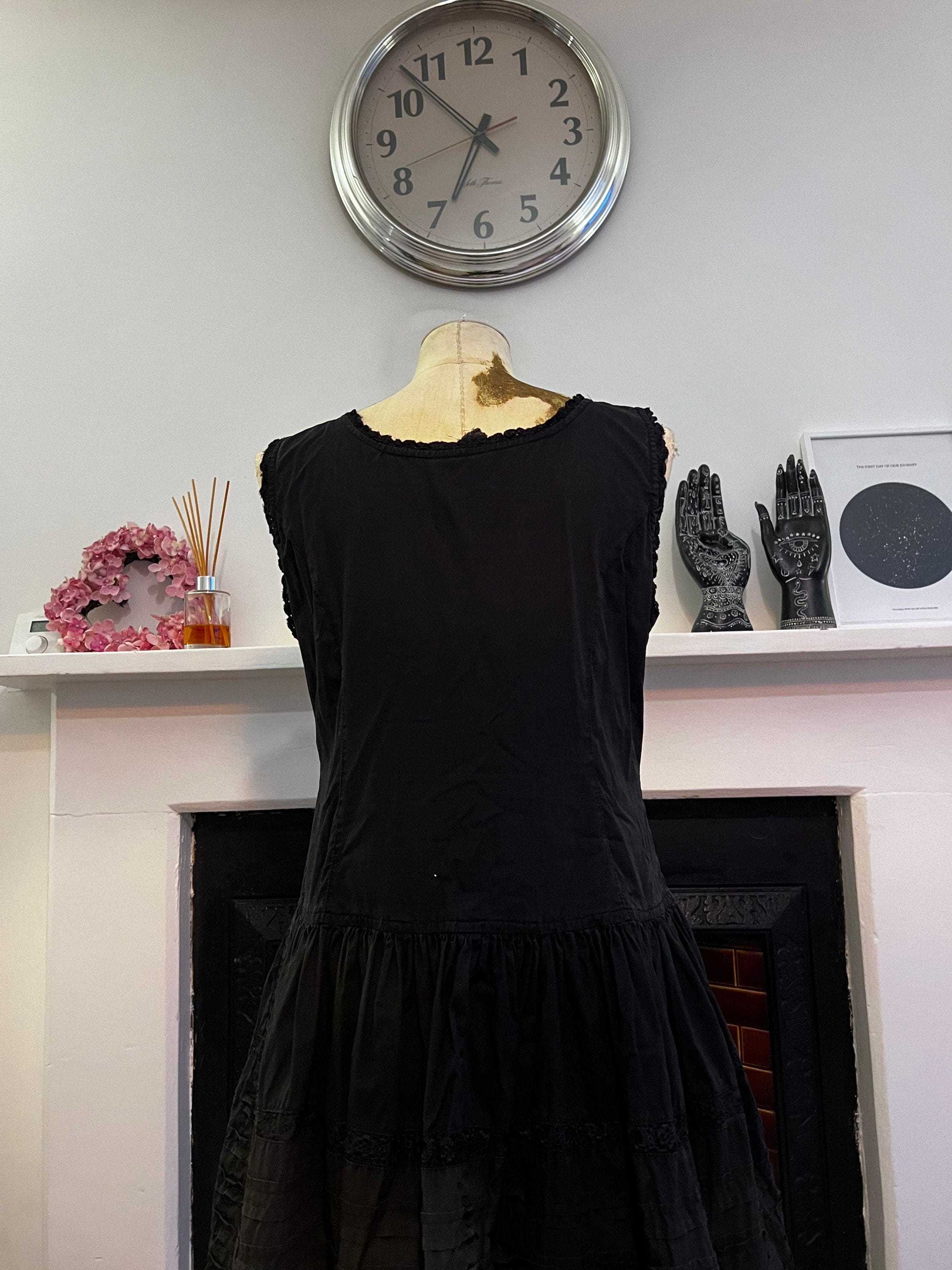 Vintage Black Layered Goth Hippie dress mid length layer Dress