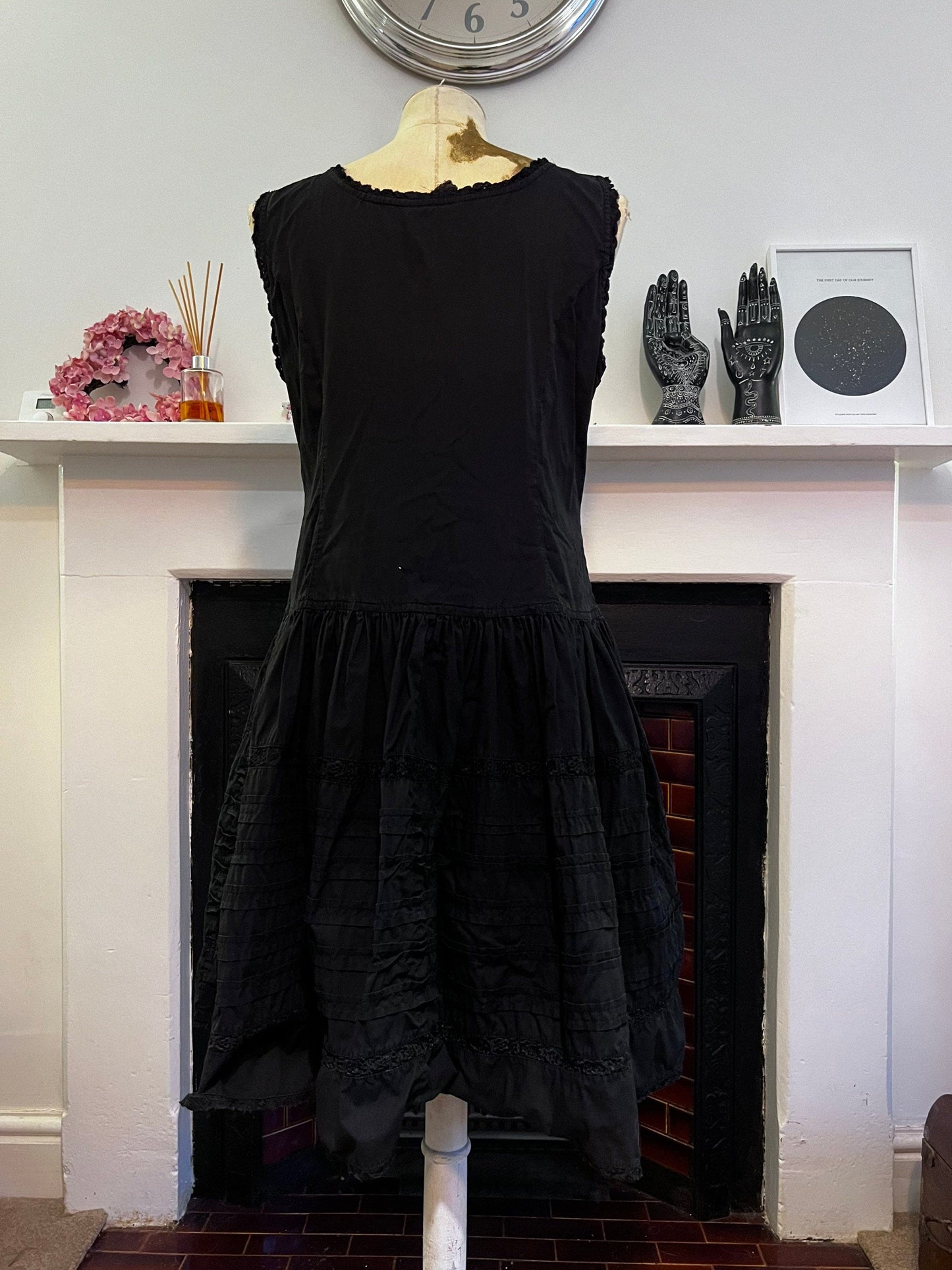 Vintage Black Layered Goth Hippie dress mid length layer Dress - 1990s Wallis Size M - Broiderie Anglais