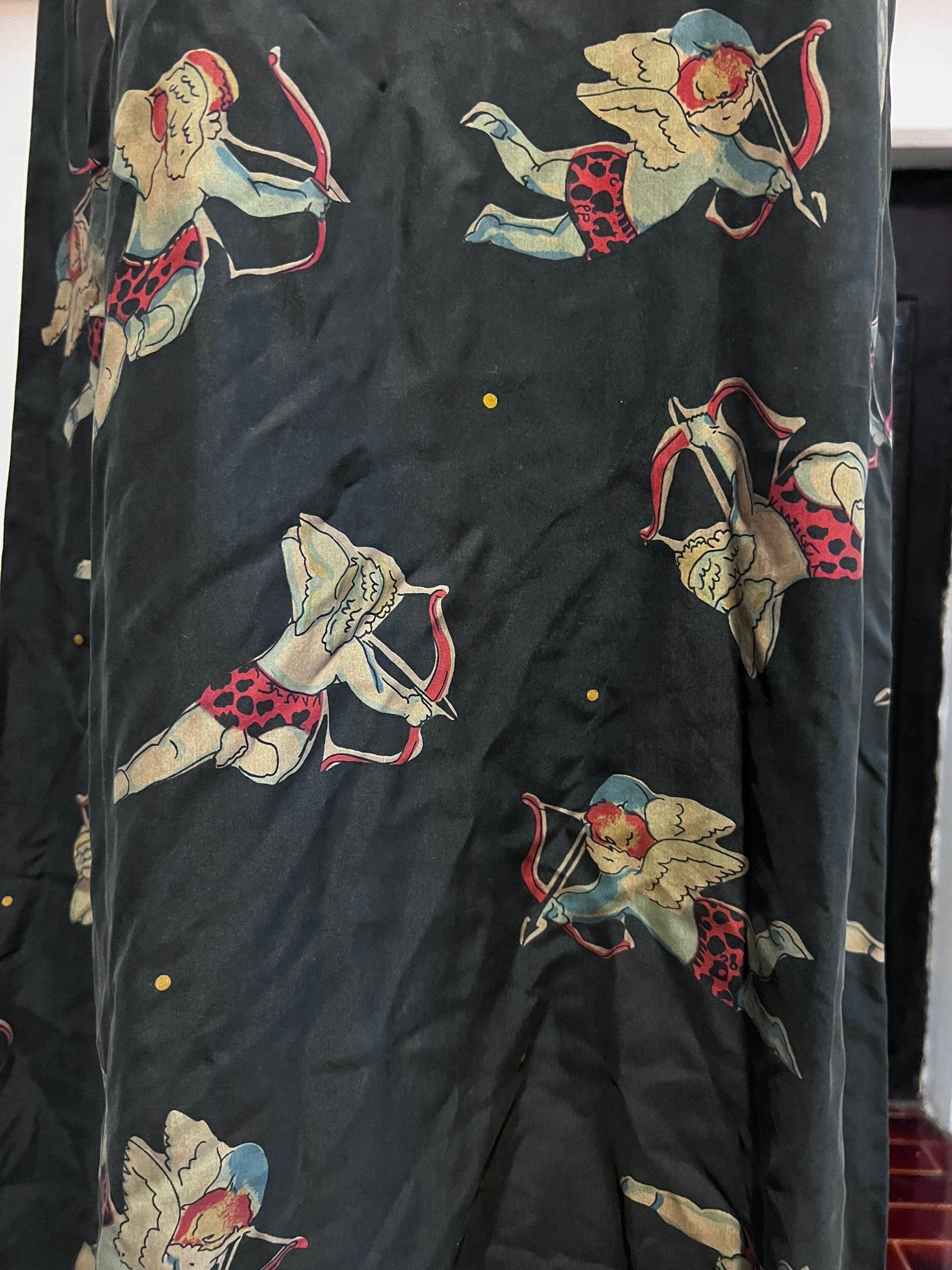 Vintage Black Silk Maxi Dress Advertising Dress Cherubs dress M by Citron 100 Silk