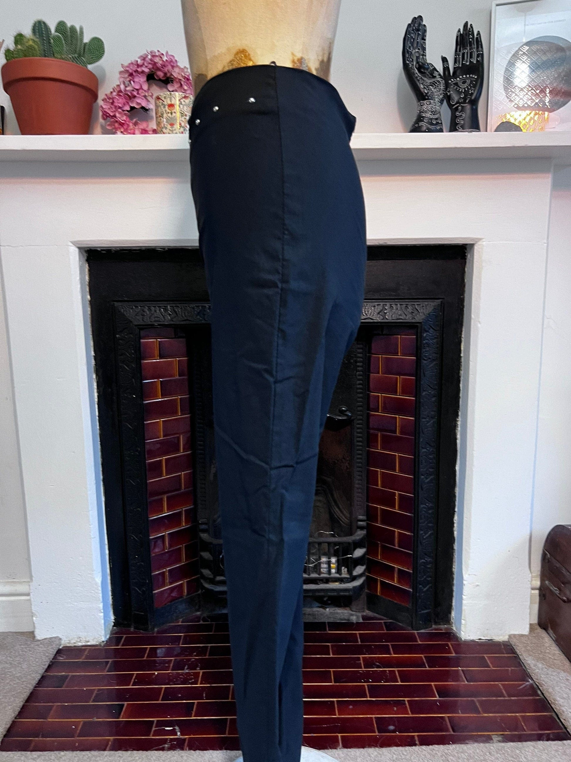 Vintage black trousers beaded kick flare high waisted ladies trousers black - UK8-12