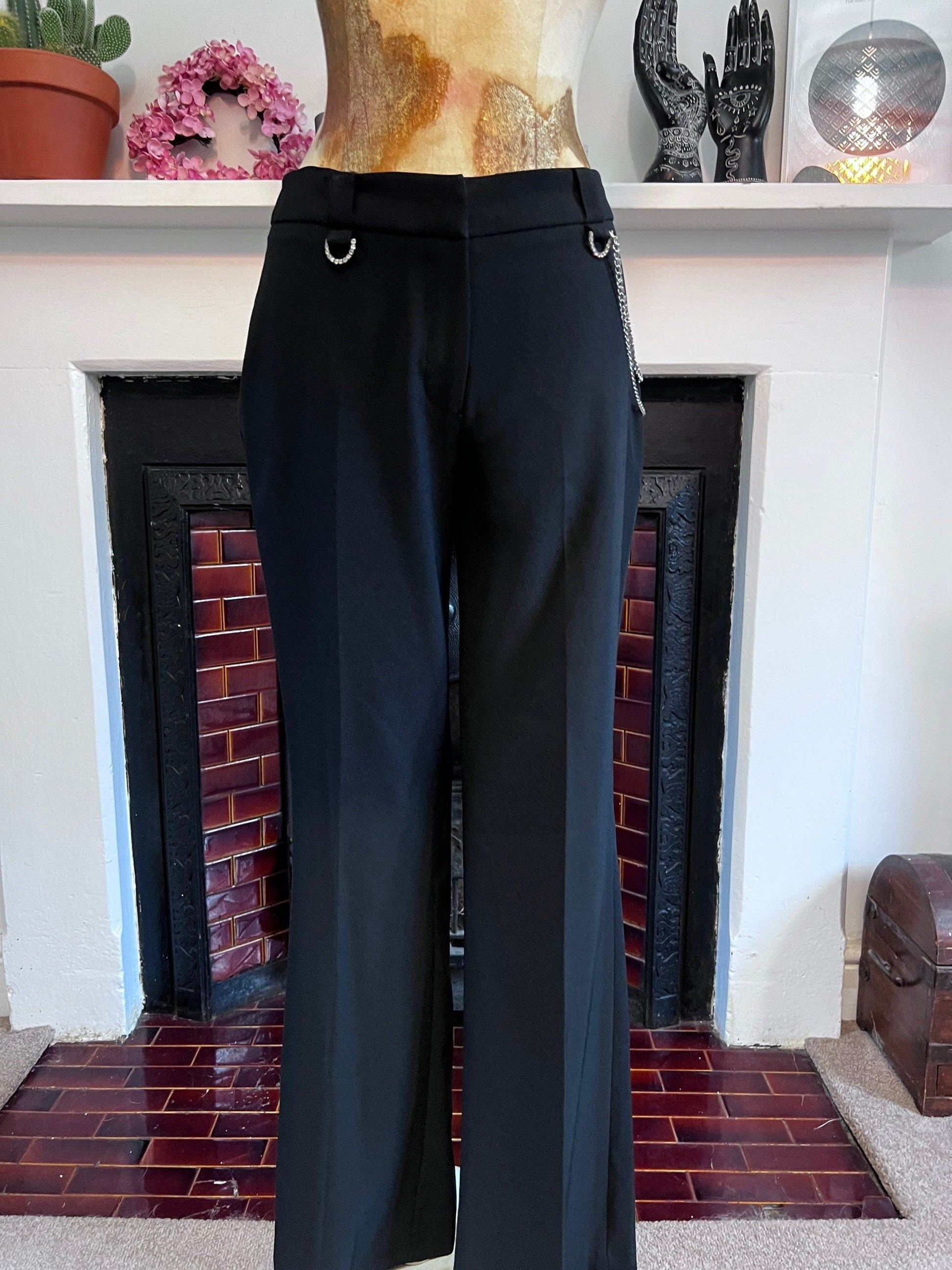 Vintage black trousers chain details high waisted ladies trousers black - UK8-12