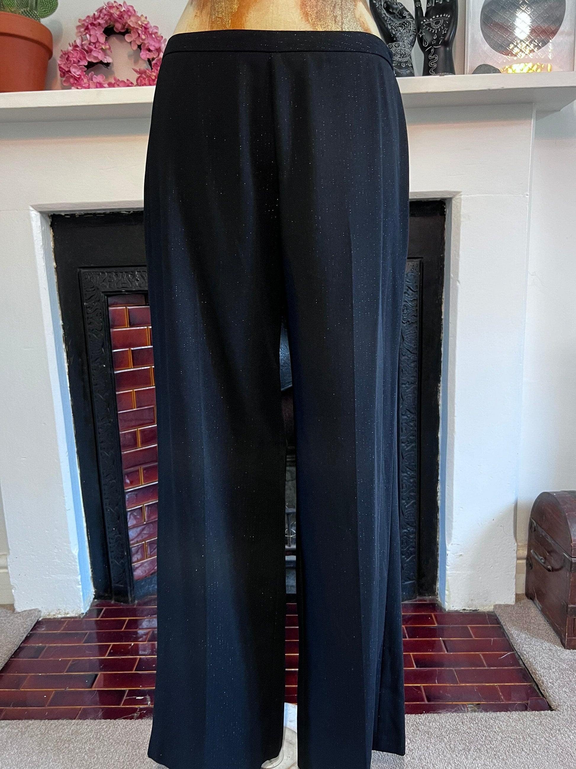 Vintage black trousers glitter pinstripe  high waisted ladies trousers black - UK8-12