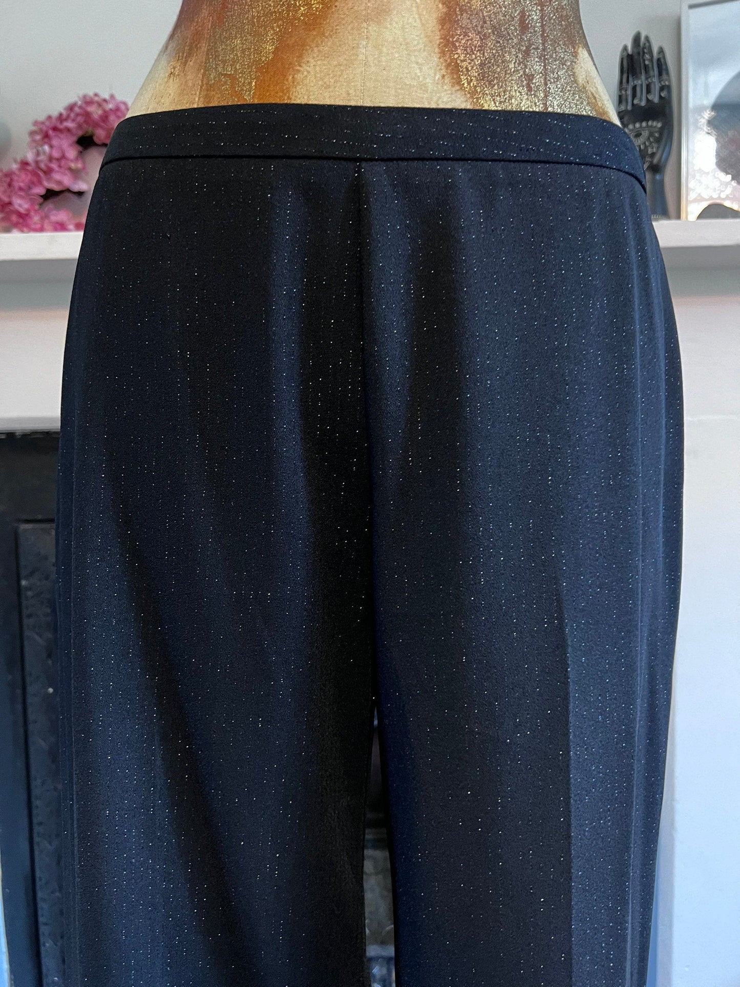 Vintage black trousers glitter pinstripe  high waisted ladies trousers black - UK8-12