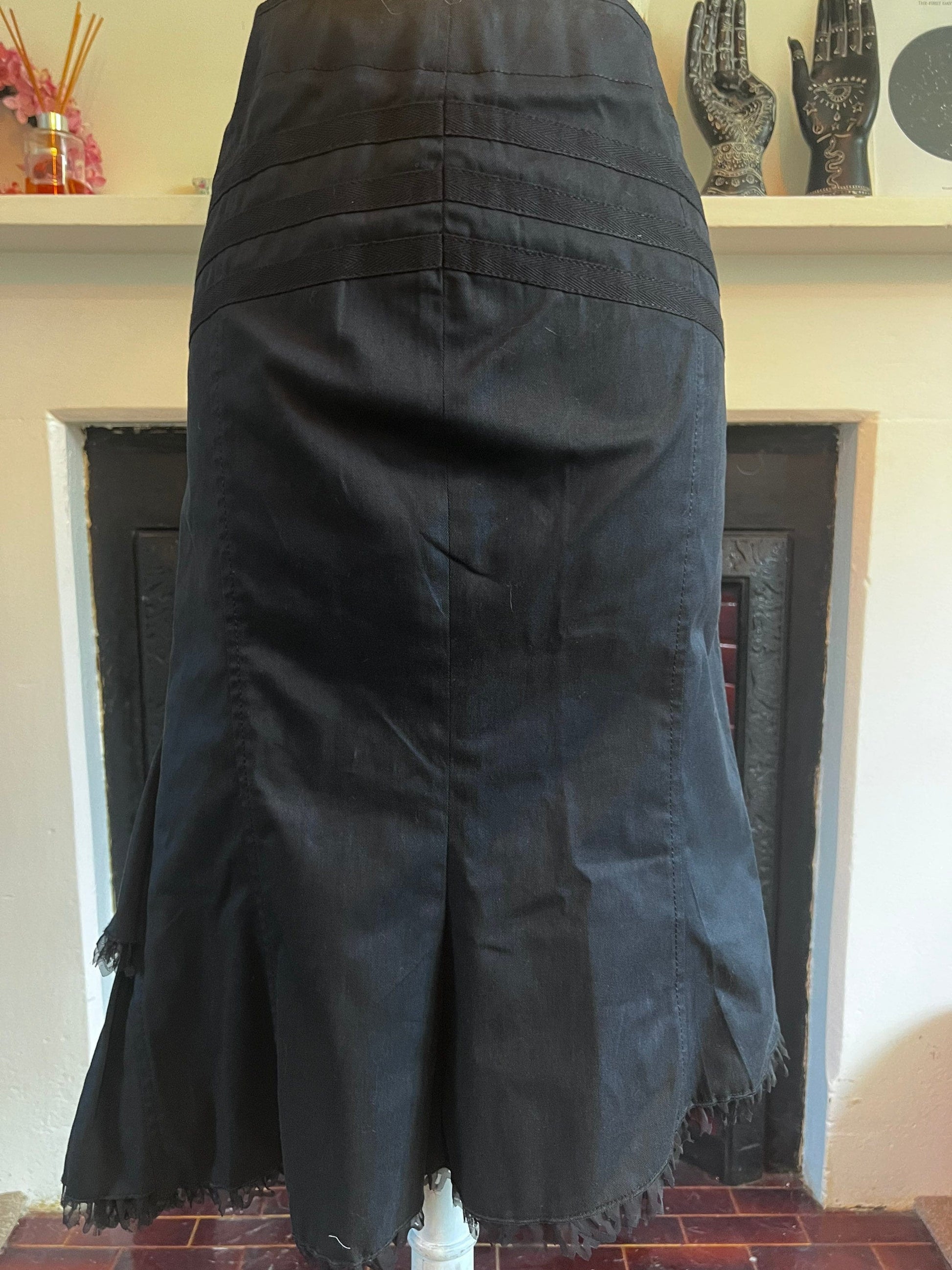 Vintage Black Western Style Skirt - asymmetrical Skirt - A-Line Black Skirt 90s Black Stretch Skirt - UK12