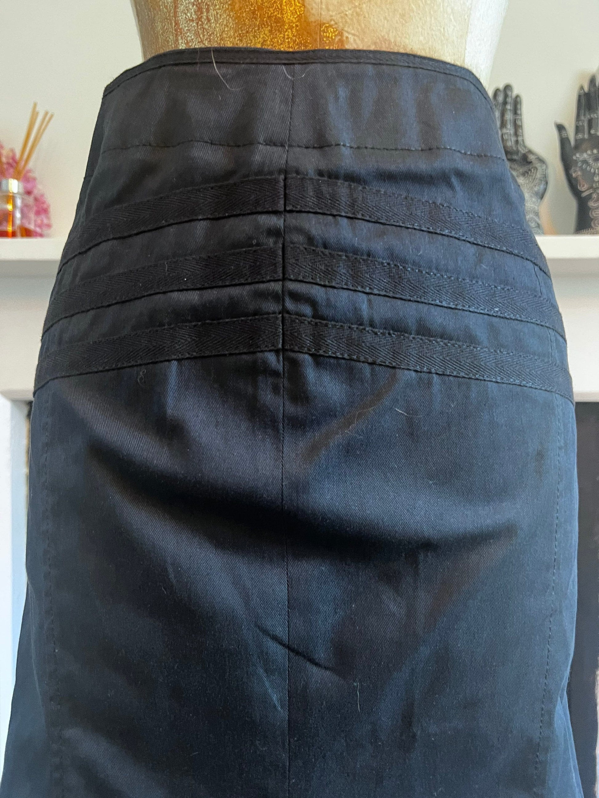 Vintage Black Western Style Skirt - asymmetrical Skirt - A-Line Black Skirt 90s Black Stretch Skirt - UK12