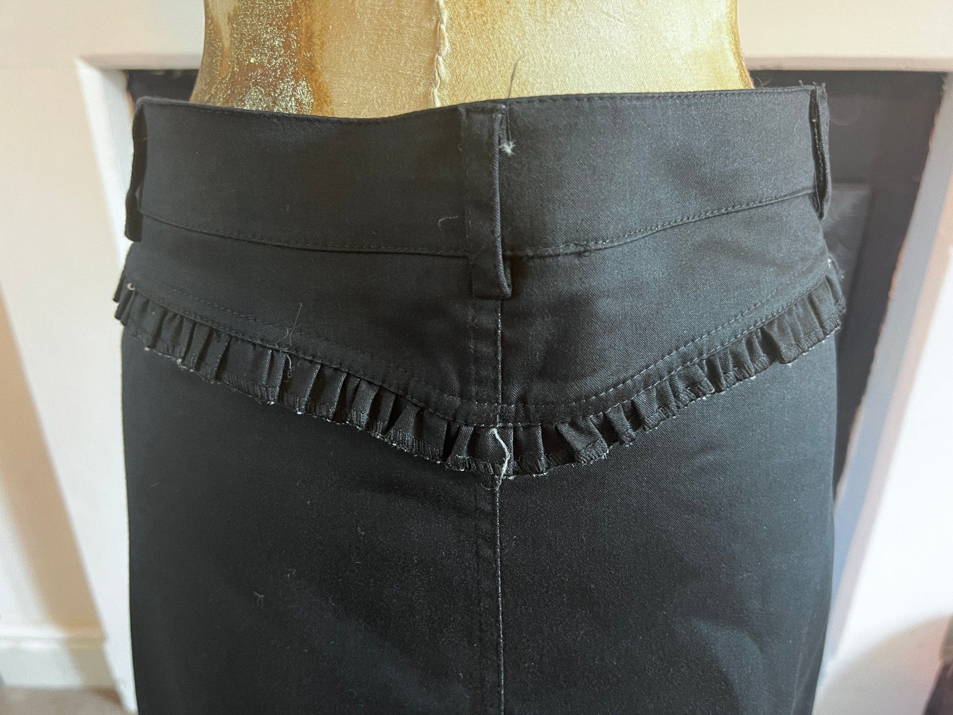 Vintage Black Western Style Skirt - Lace Details - A-Line Black Skirt 90s Black Stretch Skirt - Sharagano UK12