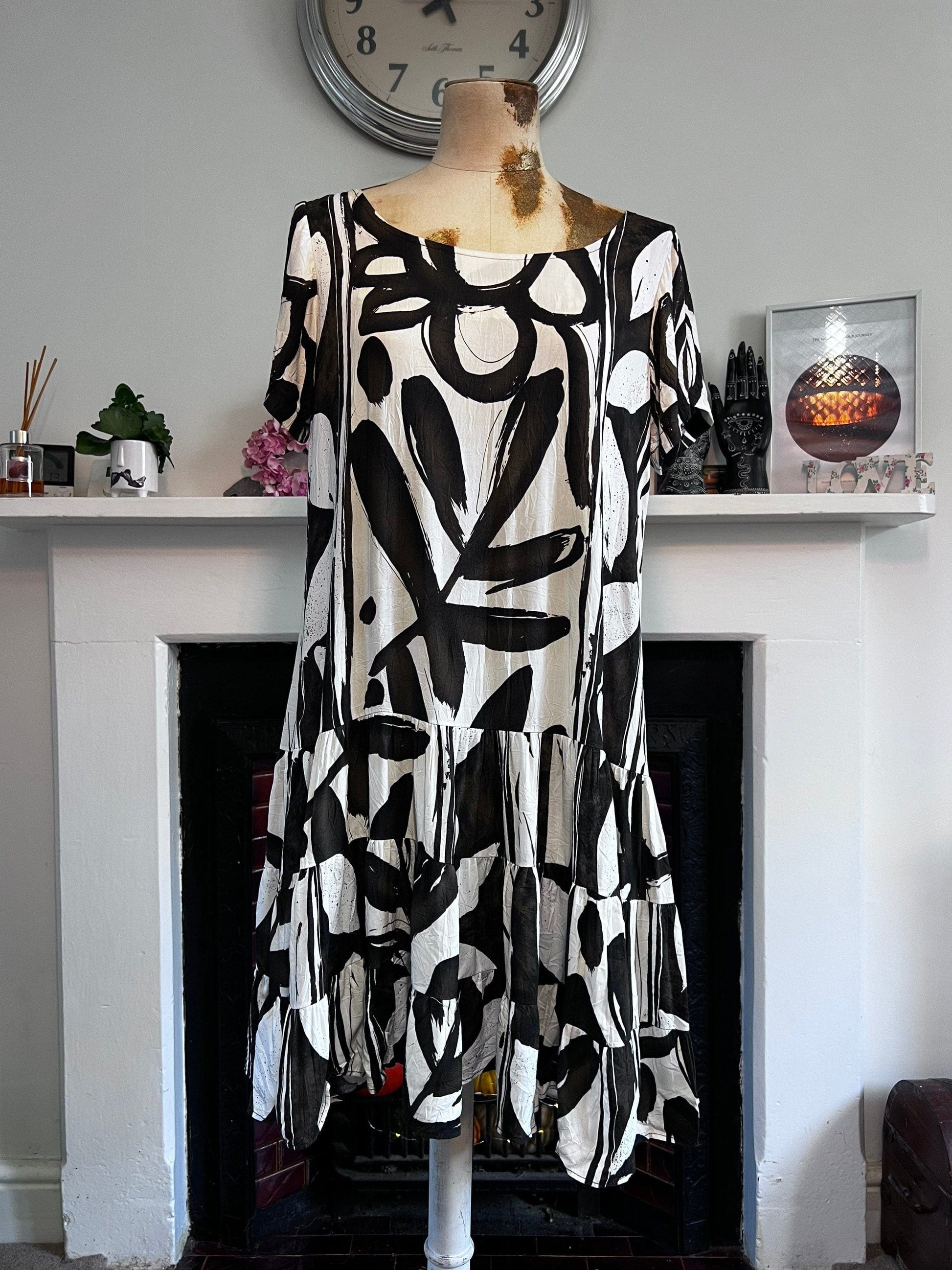 Vintage Black White 80s Smock Dress RaRa Dress With Pockets- Vintage Smock Dress small