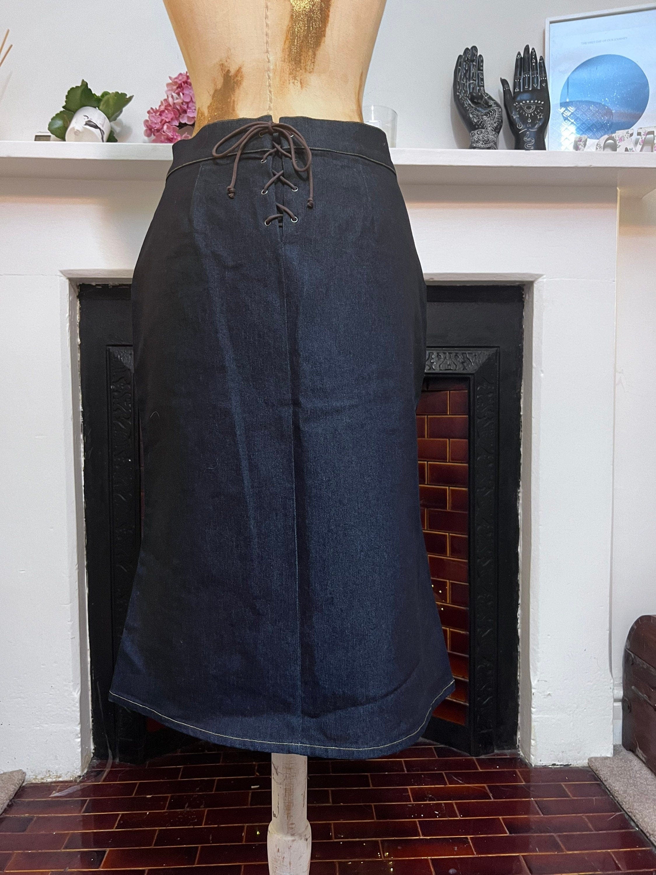 Vintage Blue Denim Embroidery Western Style Skirt Corset back
