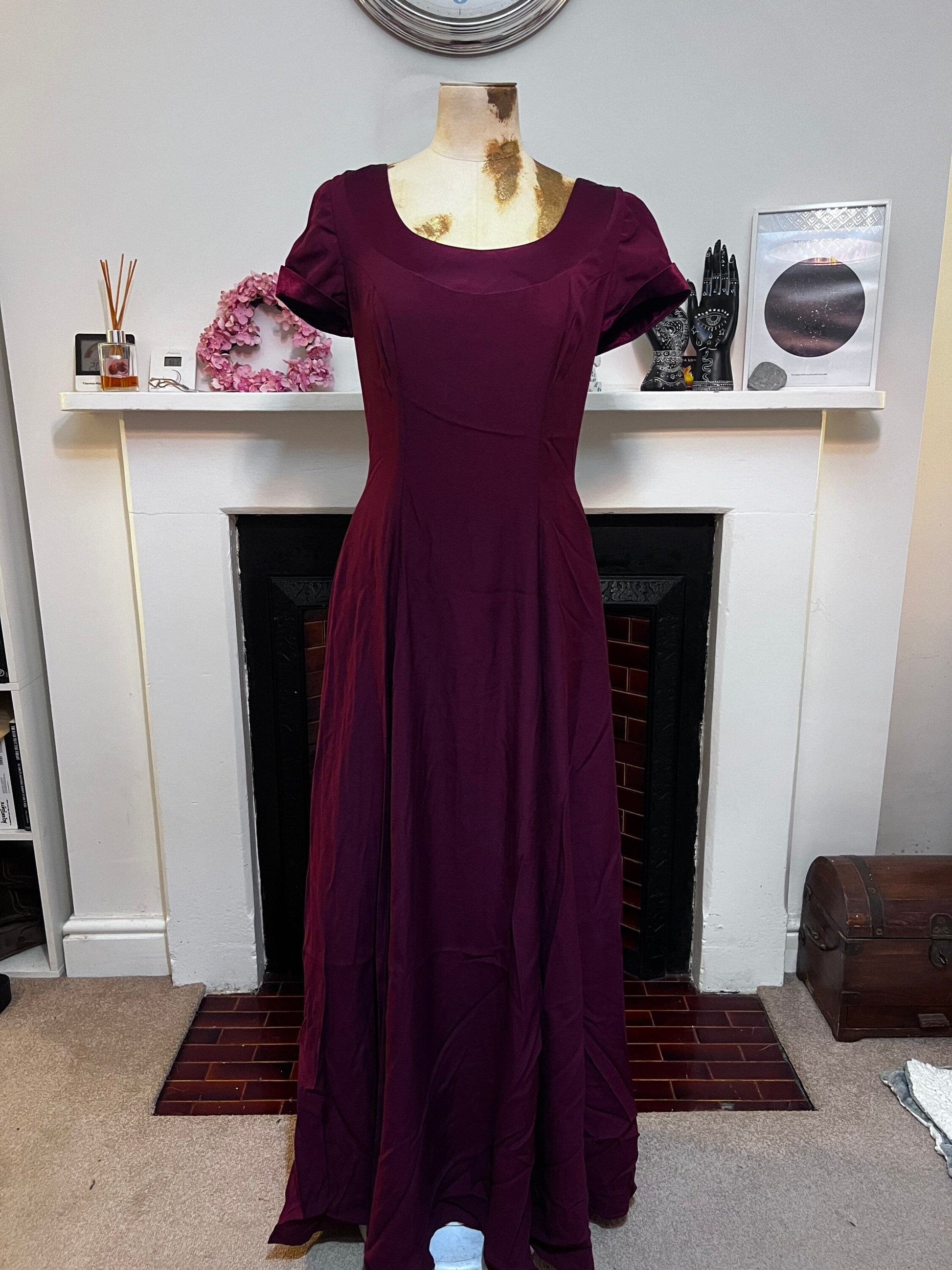 Vintage Burgundy Deep Wine Prom Dress Max Full Length UK Size 8-10