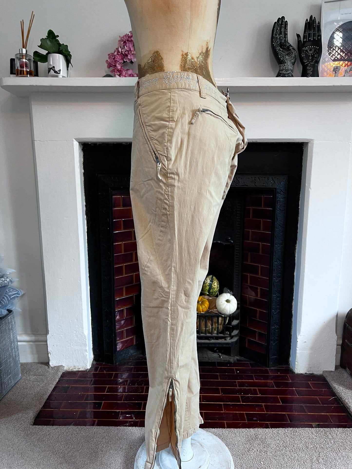 Vintage Calvin Klein Cargo Trousers - Zip Pockets and Ankle Zip - Beige Cargo Trousers