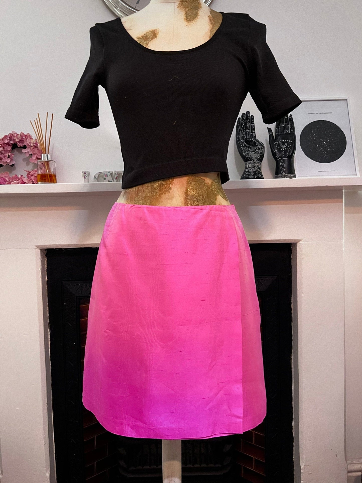 Vintage Christian Lacroix Bazar Silk Skirt - Bright Pink with Orange Sheen size 12 Eu(40) Y2K
