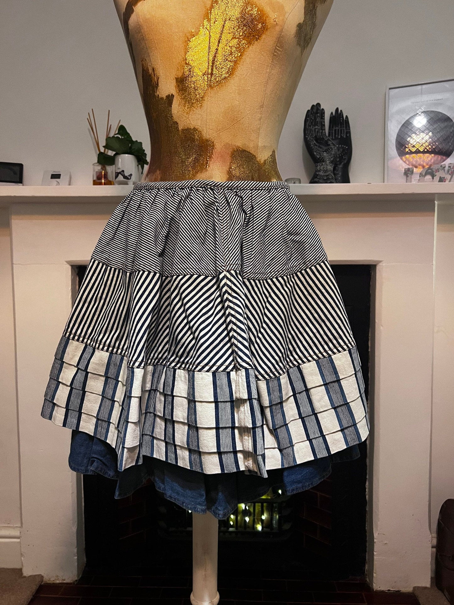 Vintage Christian Lacroix Jeans Denim Skirt - Blue Contrast Stripe Skirts Size UK10 USA8 Y2K Christian Lacroix