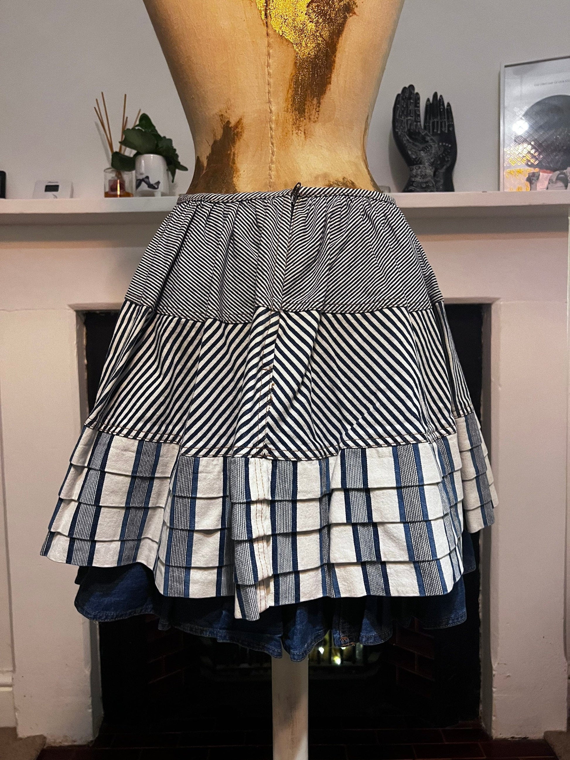 Vintage Christian Lacroix Jeans Denim Skirt - Blue Contrast Stripe Skirts Size UK10 USA8 Y2K Christian Lacroix
