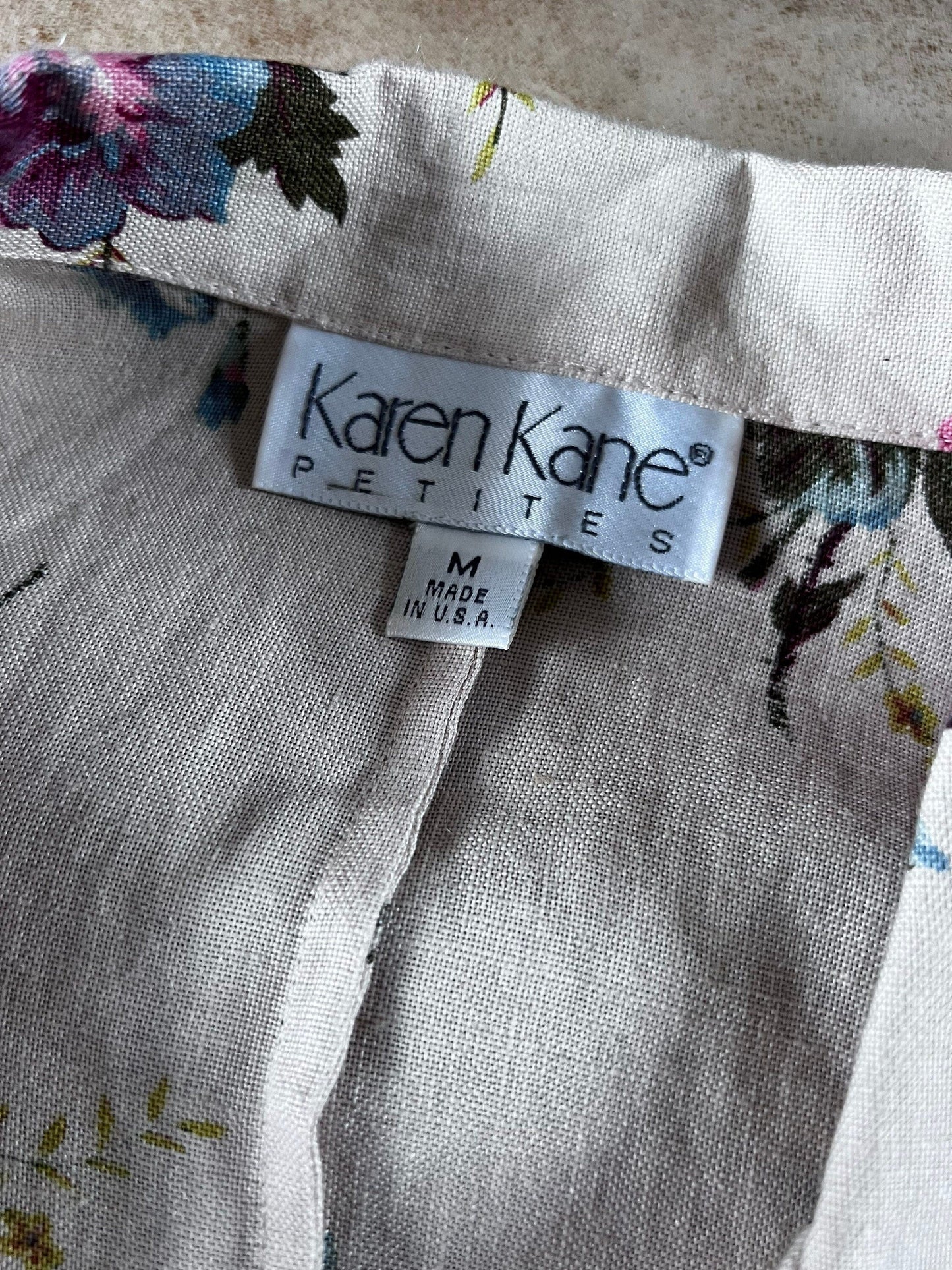 Vintage Cream Linen Floral Blazer 90s Karen Kane Cream Linen with Size M UK14-16