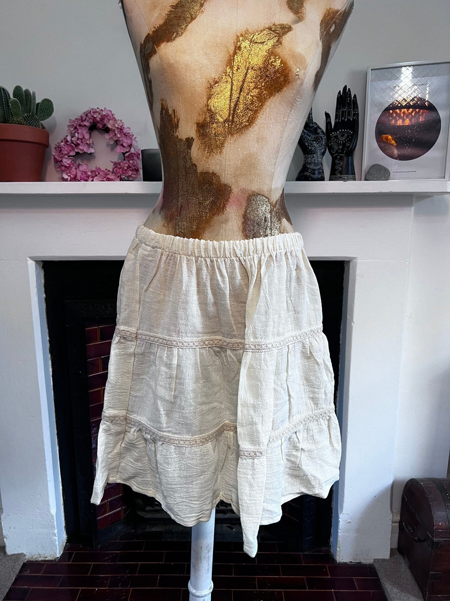 Vintage cream shirt cheesecloth skirt Hippie Festival Skirt multi layer maxi skirt UK small