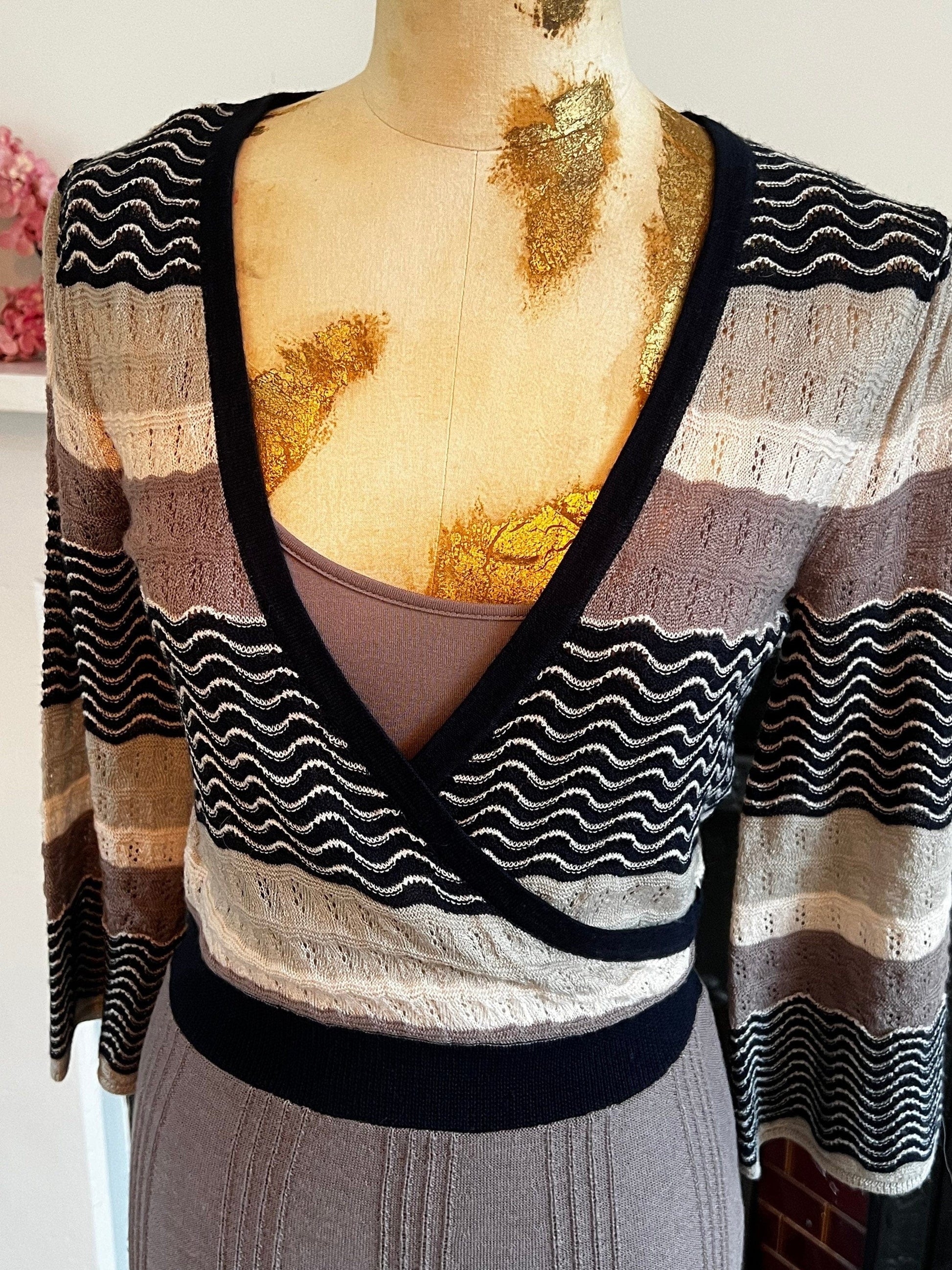 Vintage Crochet Monsoon Vintage Dress 1990s Wrap knitted dress wide sleeves