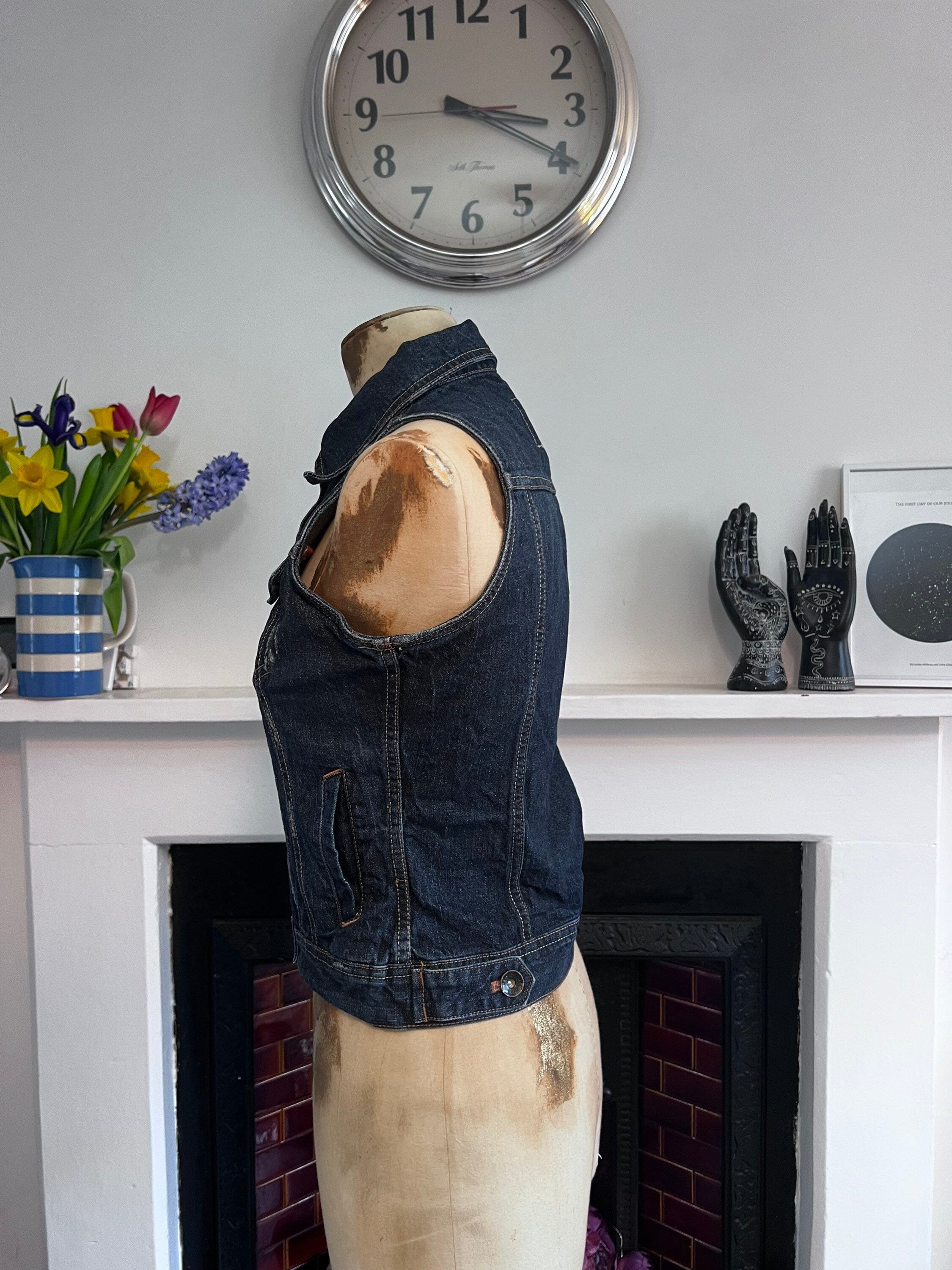 Vintage denim jacket blue sleeveless 80 s denim jacket Vintage