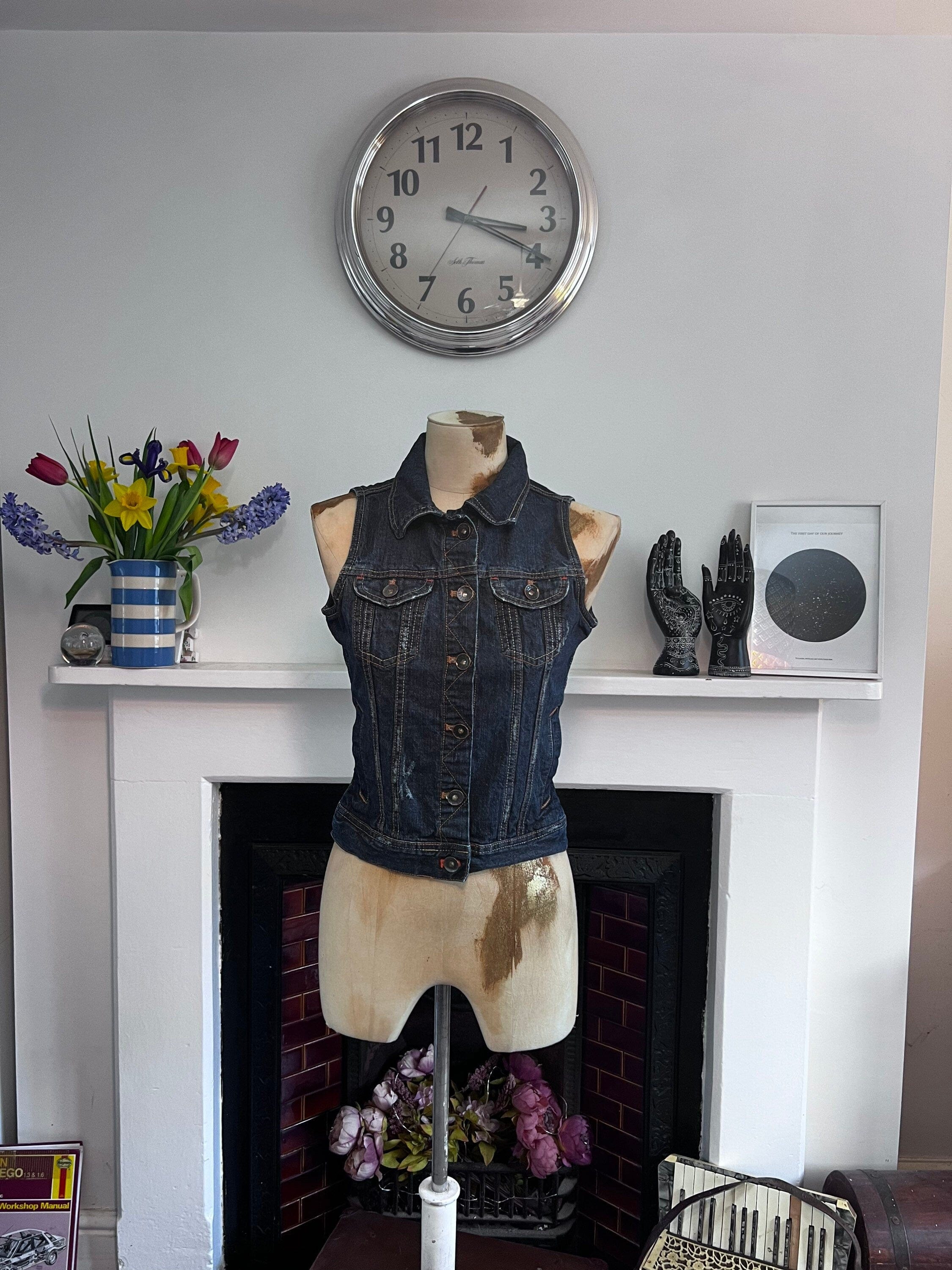 Vintage denim jacket blue sleeveless 80 s denim jacket Vintage
